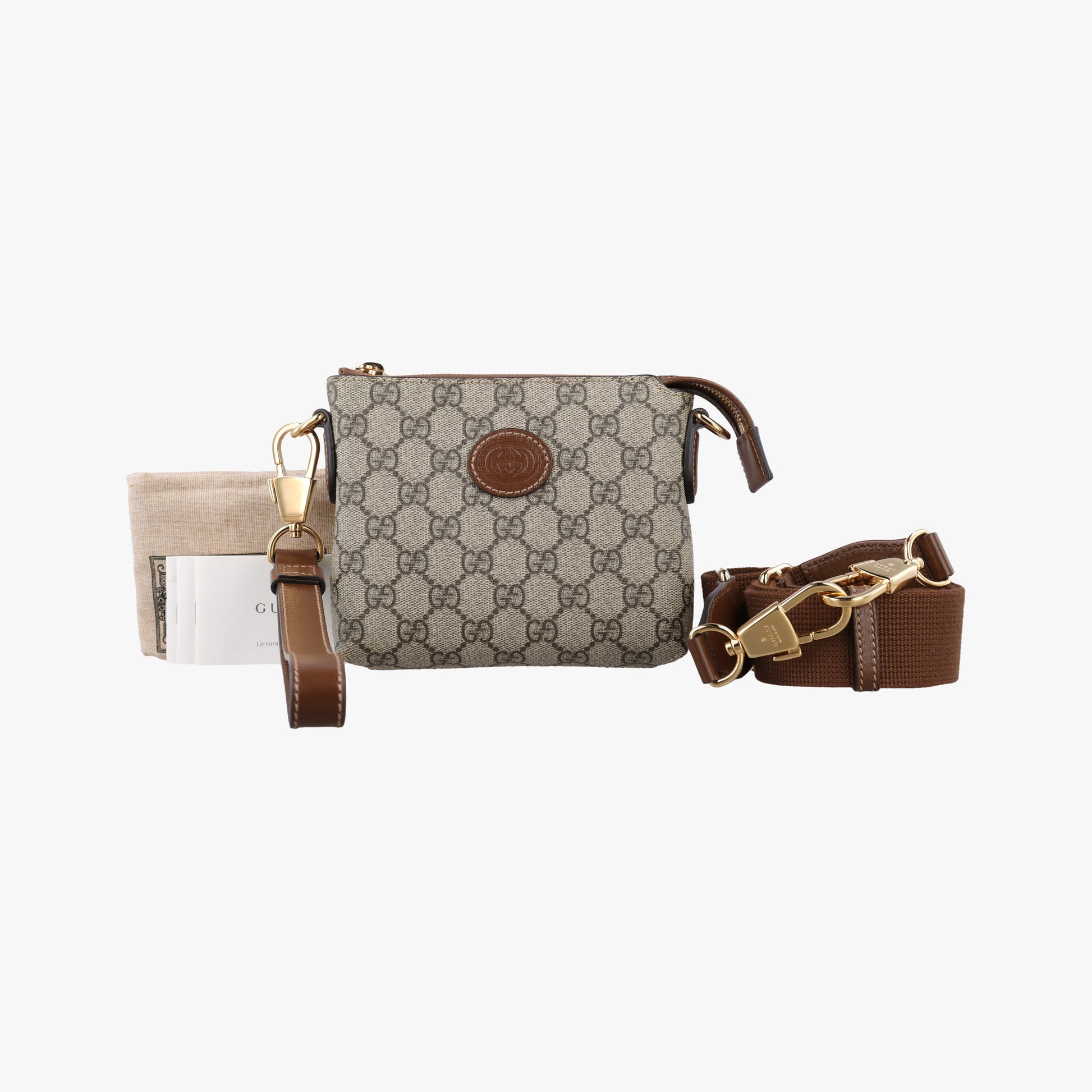 Interlocking G Messenger Beige × Brown PVC coated canvas× Leather 723306 D039085555インターロッキングG ベージュ × ブラウン PVCコーティングキャンバス× レザー 723306 D039085555
