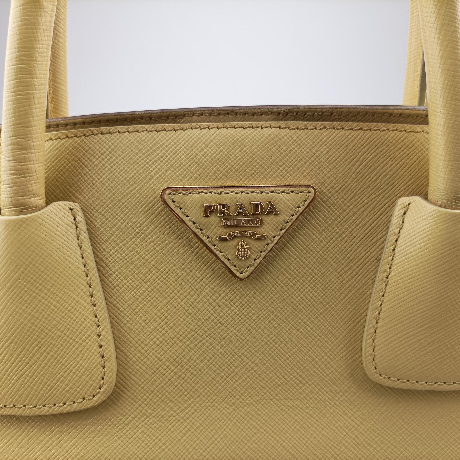 Tote bag YellowxWhite Saffiano leather 7/R 164トートバッグ イエローxホワイト サフィアーノレザー 7/R 164