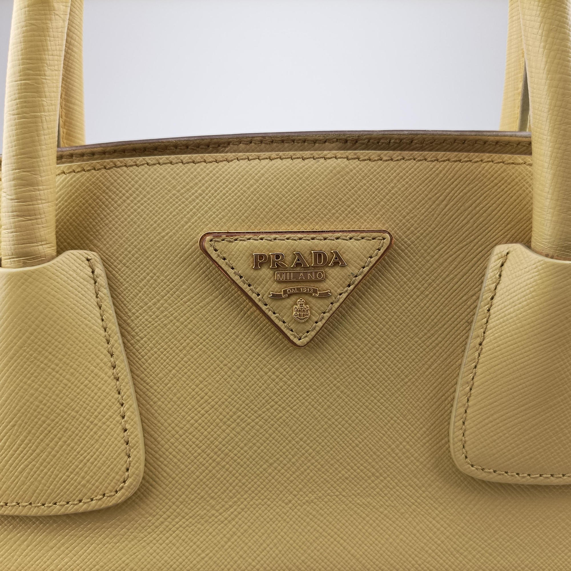 Tote bag YellowxWhite Saffiano leather 7/R 164トートバッグ イエローxホワイト サフィアーノレザー 7/R 164