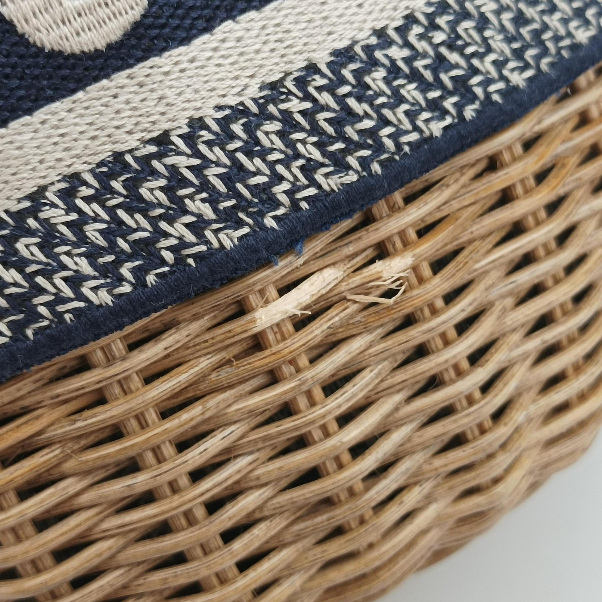 Wicker Basket Beige×navy Natural wicker×Dior oblique jacquard 63-MA-0211ウィッカー バケット ベージュ×ネイビー ナチュラルウィッカー×ディオール オブリーク ジャカード 63-MA-0211
