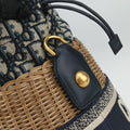 Wicker Basket Beige×navy Natural wicker×Dior oblique jacquard 63-MA-0211ウィッカー バケット ベージュ×ネイビー ナチュラルウィッカー×ディオール オブリーク ジャカード 63-MA-0211