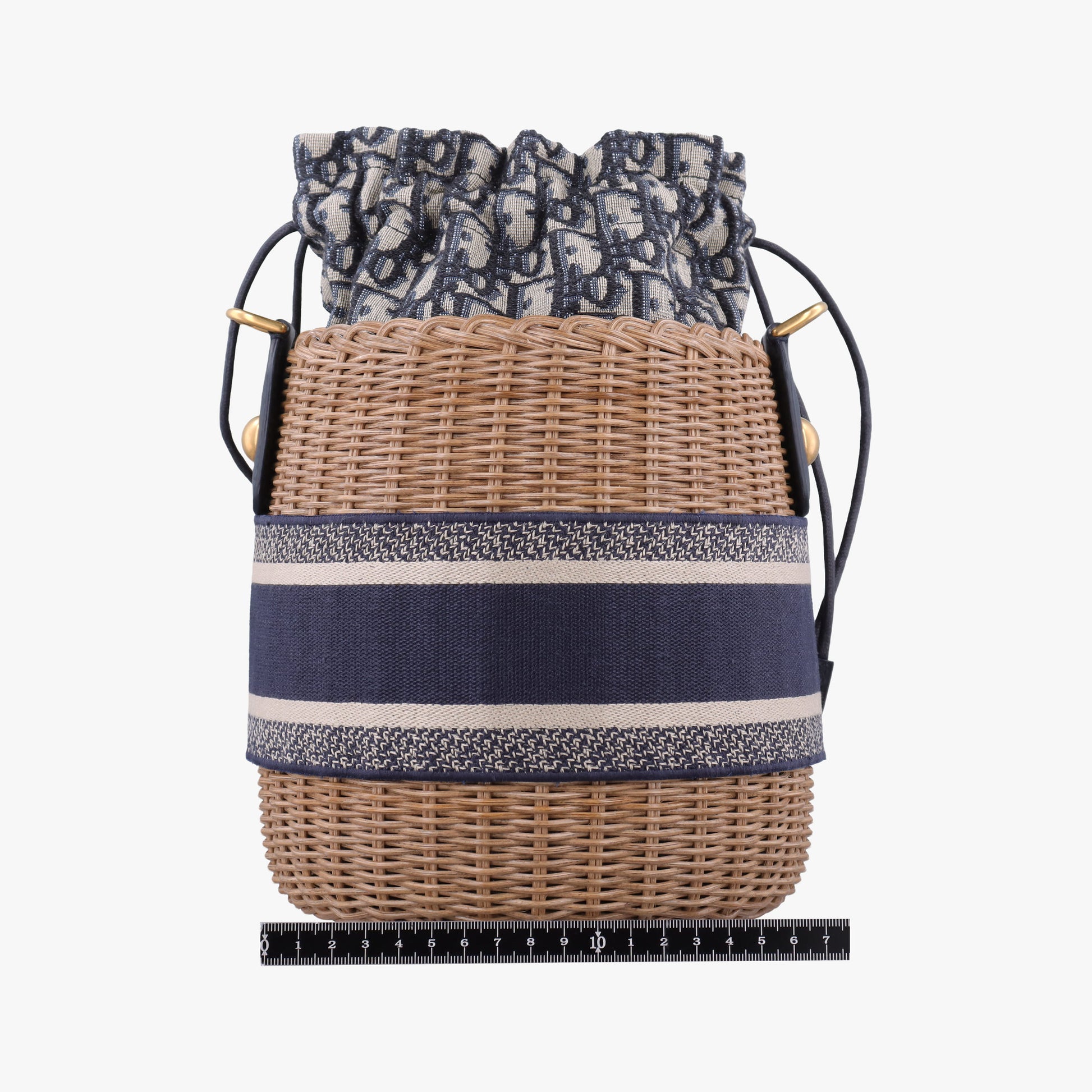 Wicker Basket Beige×navy Natural wicker×Dior oblique jacquard 63-MA-0211ウィッカー バケット ベージュ×ネイビー ナチュラルウィッカー×ディオール オブリーク ジャカード 63-MA-0211