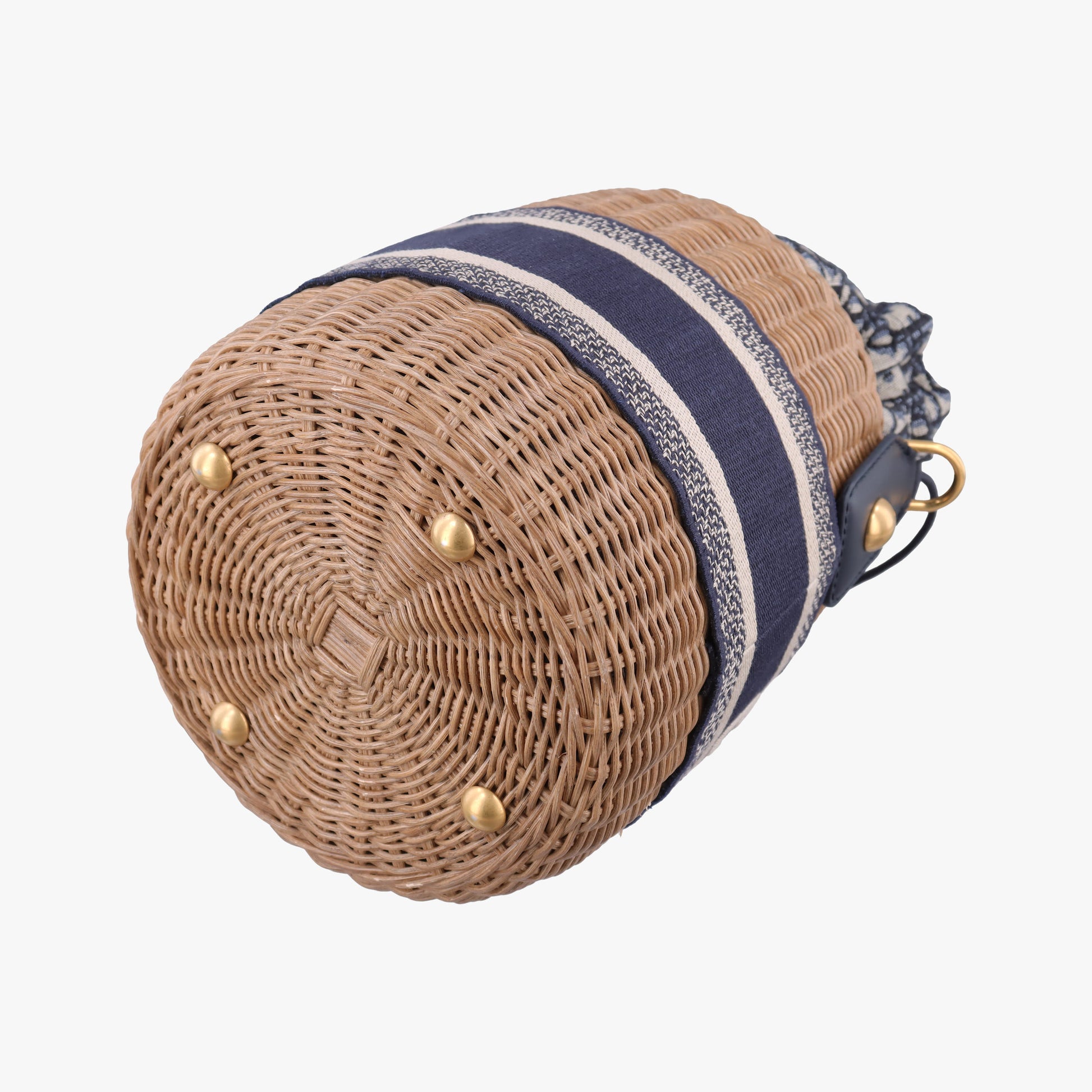 Wicker Basket Beige×navy Natural wicker×Dior oblique jacquard 63-MA-0211ウィッカー バケット ベージュ×ネイビー ナチュラルウィッカー×ディオール オブリーク ジャカード 63-MA-0211