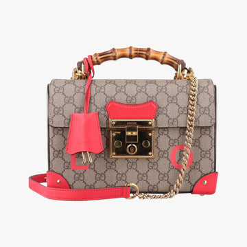 GG flora Padlock Bamboo Brown × Red PVC coated canvas×leather 603221 I037029936GGアップル パドロック バンブー ブラウン × レッド PVCコーティングキャンバス×レザー 603221 I037029936