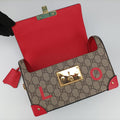 GG flora Padlock Bamboo Brown × Red PVC coated canvas×leather 603221 I037029936GGアップル パドロック バンブー ブラウン × レッド PVCコーティングキャンバス×レザー 603221 I037029936