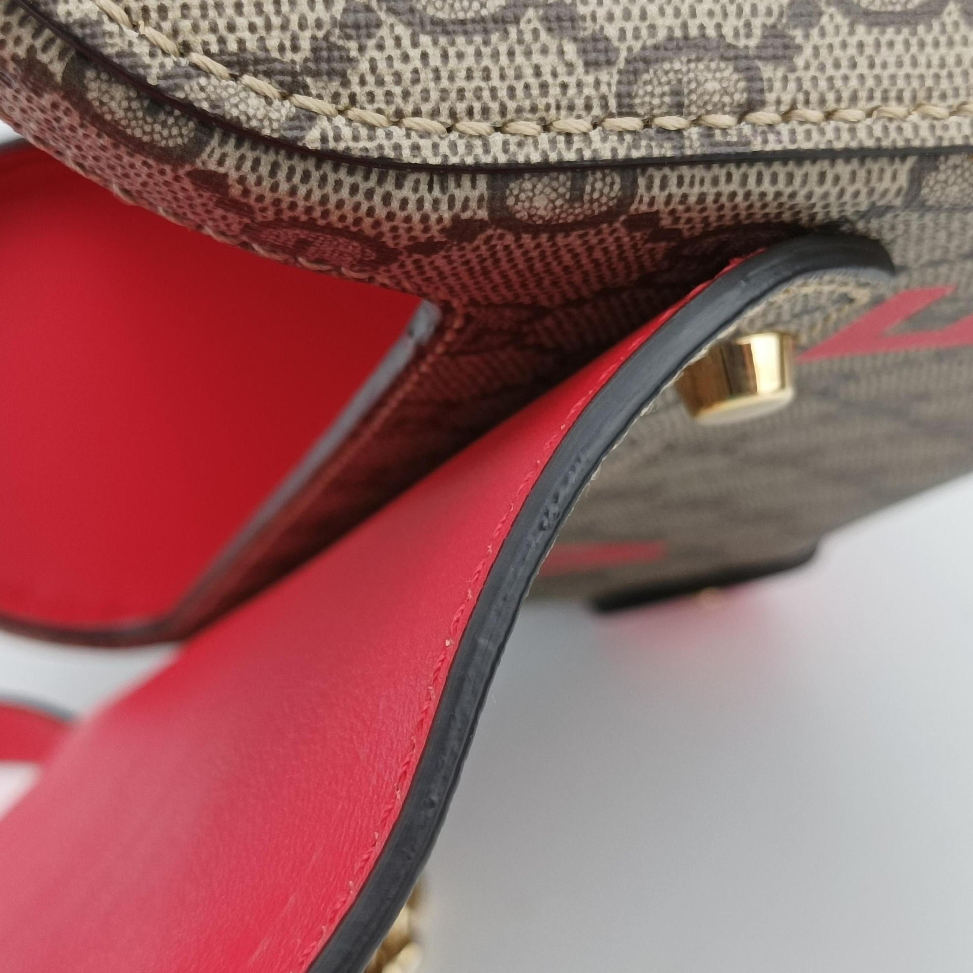GG flora Padlock Bamboo Brown × Red PVC coated canvas×leather 603221 I037029936GGアップル パドロック バンブー ブラウン × レッド PVCコーティングキャンバス×レザー 603221 I037029936