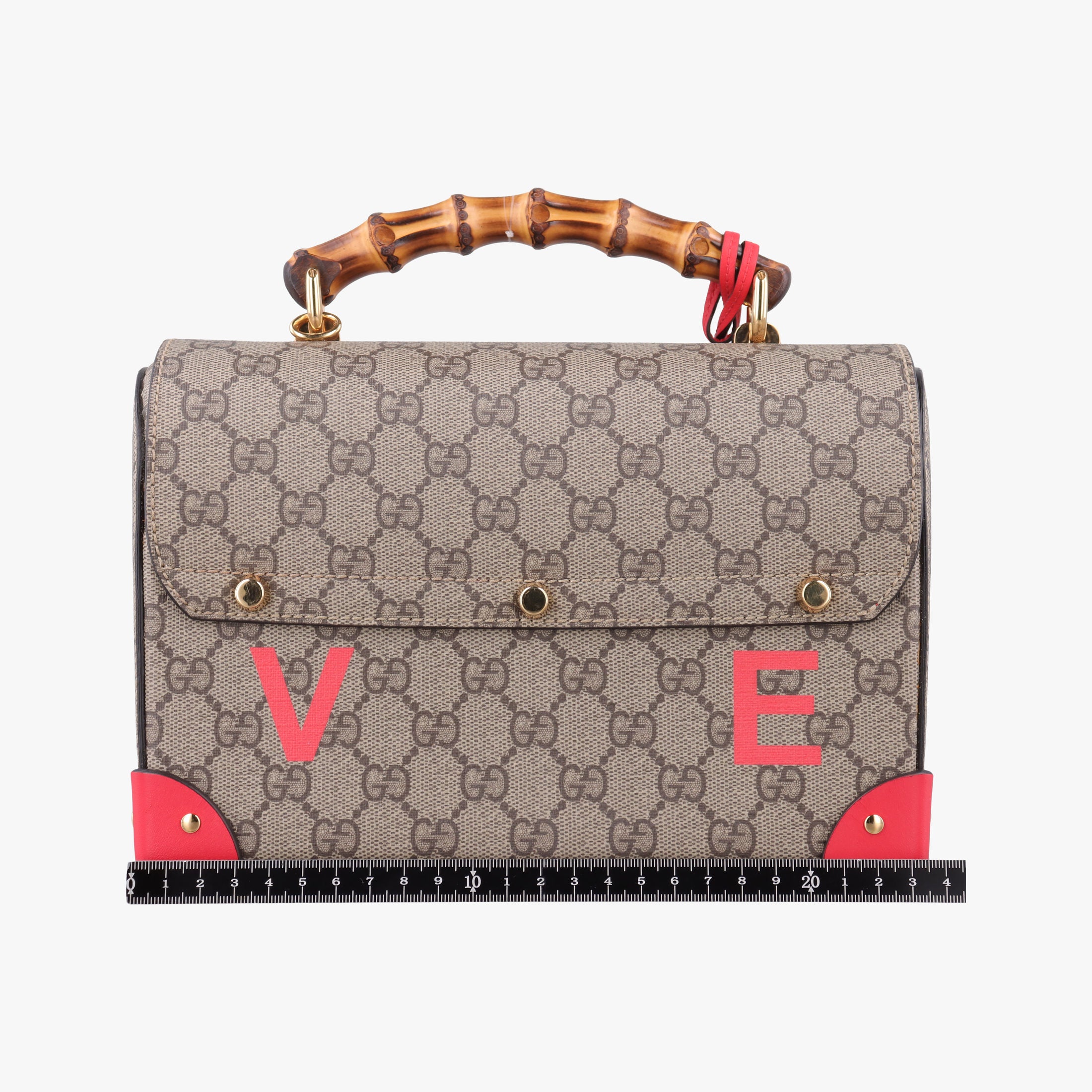GG flora Padlock Bamboo Brown × Red PVC coated canvas×leather 603221 I037029936GGアップル パドロック バンブー ブラウン × レッド PVCコーティングキャンバス×レザー 603221 I037029936