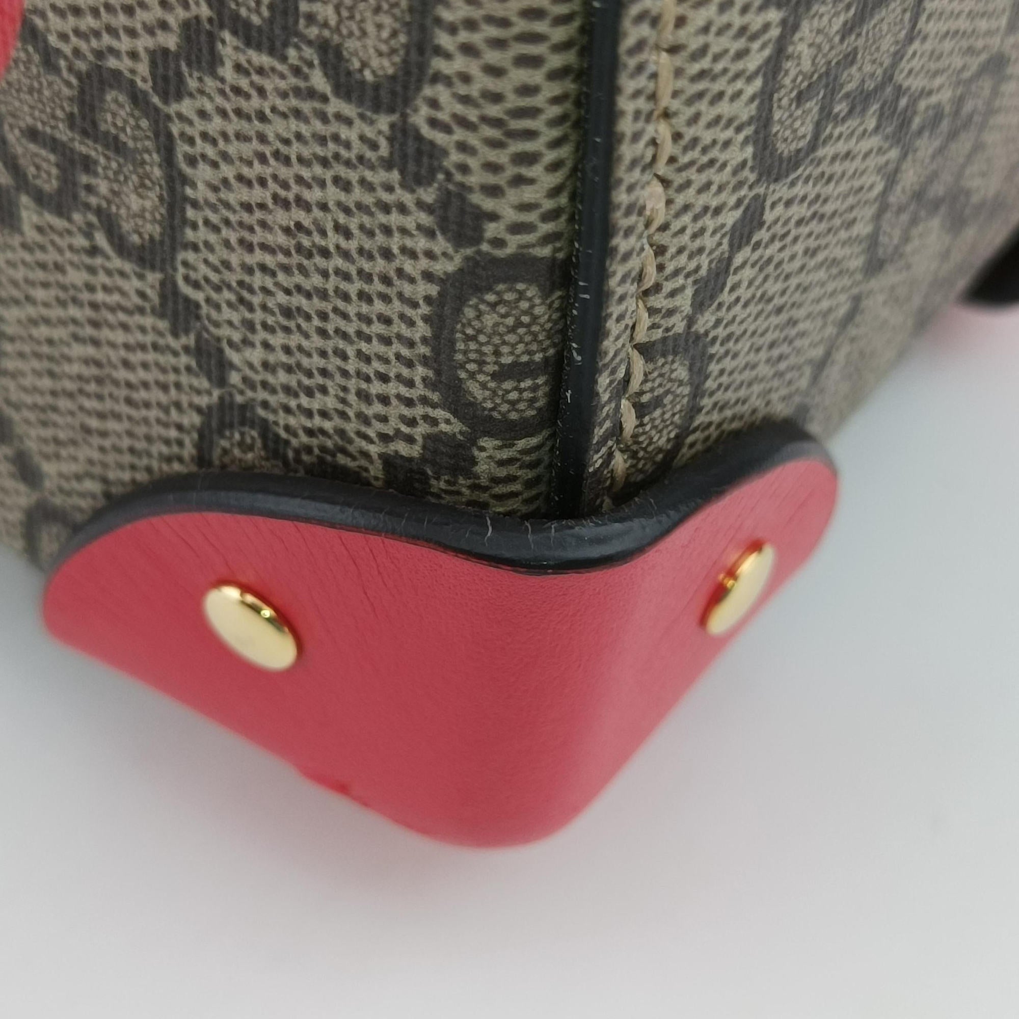 GG flora Padlock Bamboo Brown × Red PVC coated canvas×leather 603221 I037029936GGアップル パドロック バンブー ブラウン × レッド PVCコーティングキャンバス×レザー 603221 I037029936