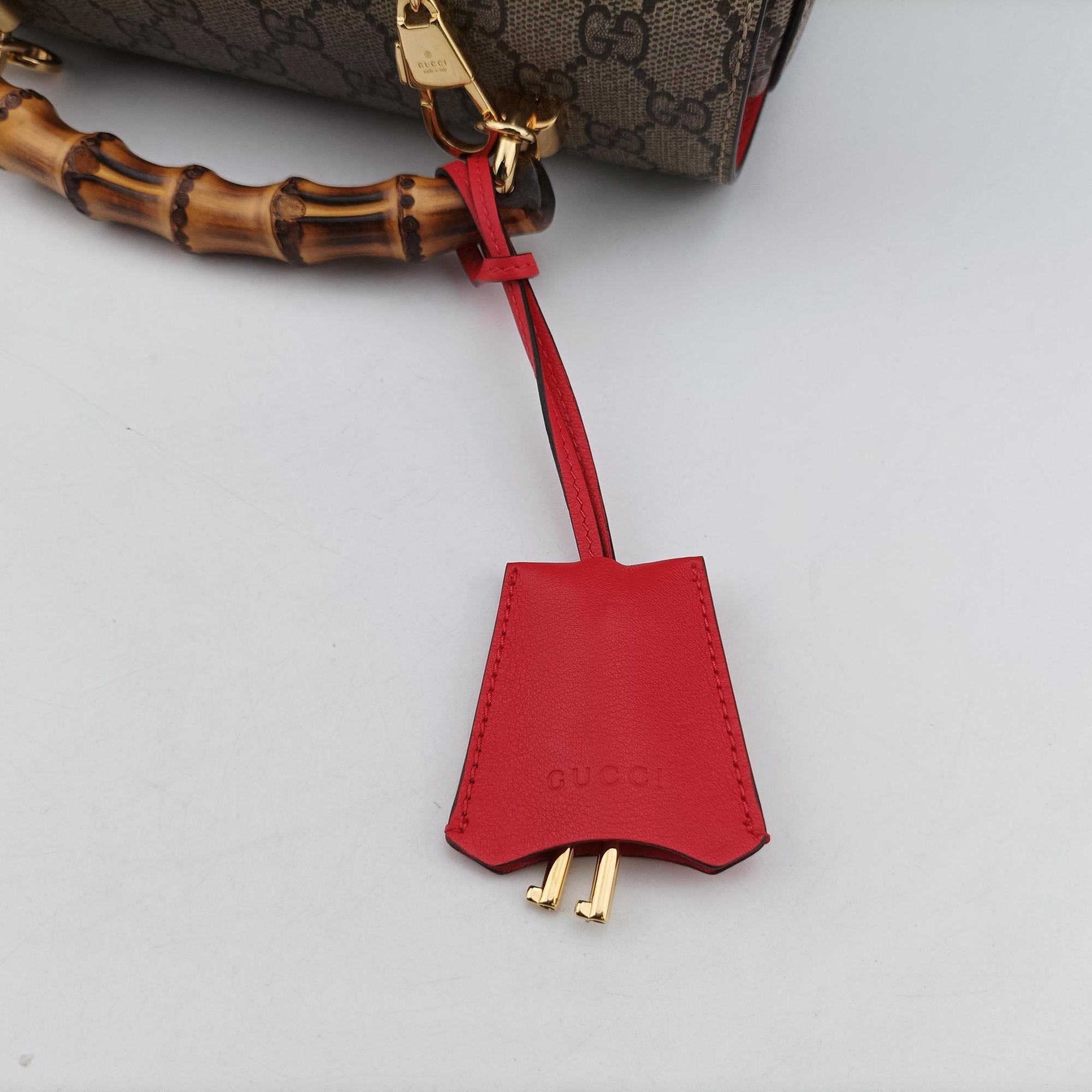 GG flora Padlock Bamboo Brown × Red PVC coated canvas×leather 603221 I037029936GGアップル パドロック バンブー ブラウン × レッド PVCコーティングキャンバス×レザー 603221 I037029936