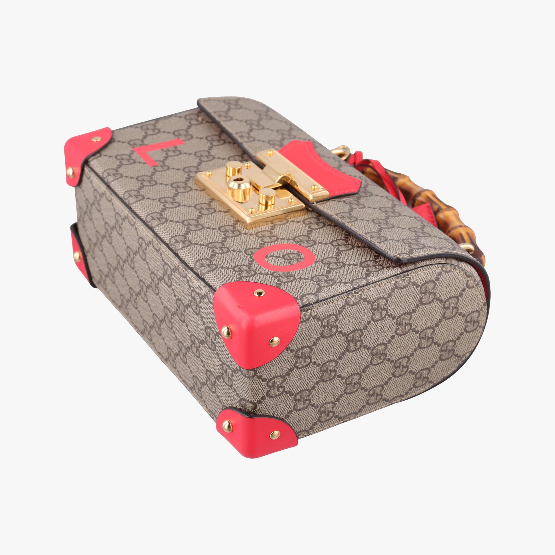 GG flora Padlock Bamboo Brown × Red PVC coated canvas×leather 603221 I037029936GGアップル パドロック バンブー ブラウン × レッド PVCコーティングキャンバス×レザー 603221 I037029936