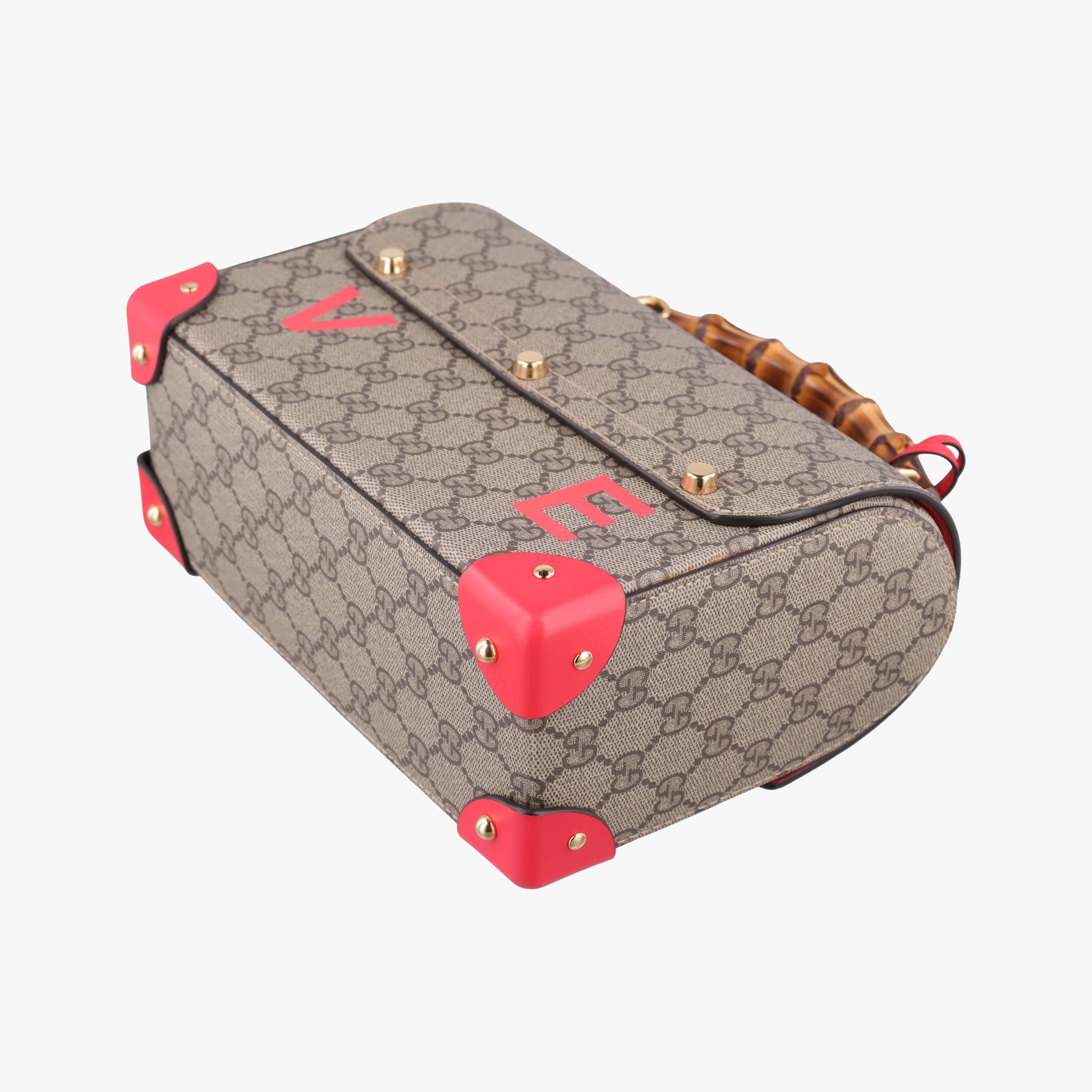 GG flora Padlock Bamboo Brown × Red PVC coated canvas×leather 603221 I037029936GGアップル パドロック バンブー ブラウン × レッド PVCコーティングキャンバス×レザー 603221 I037029936