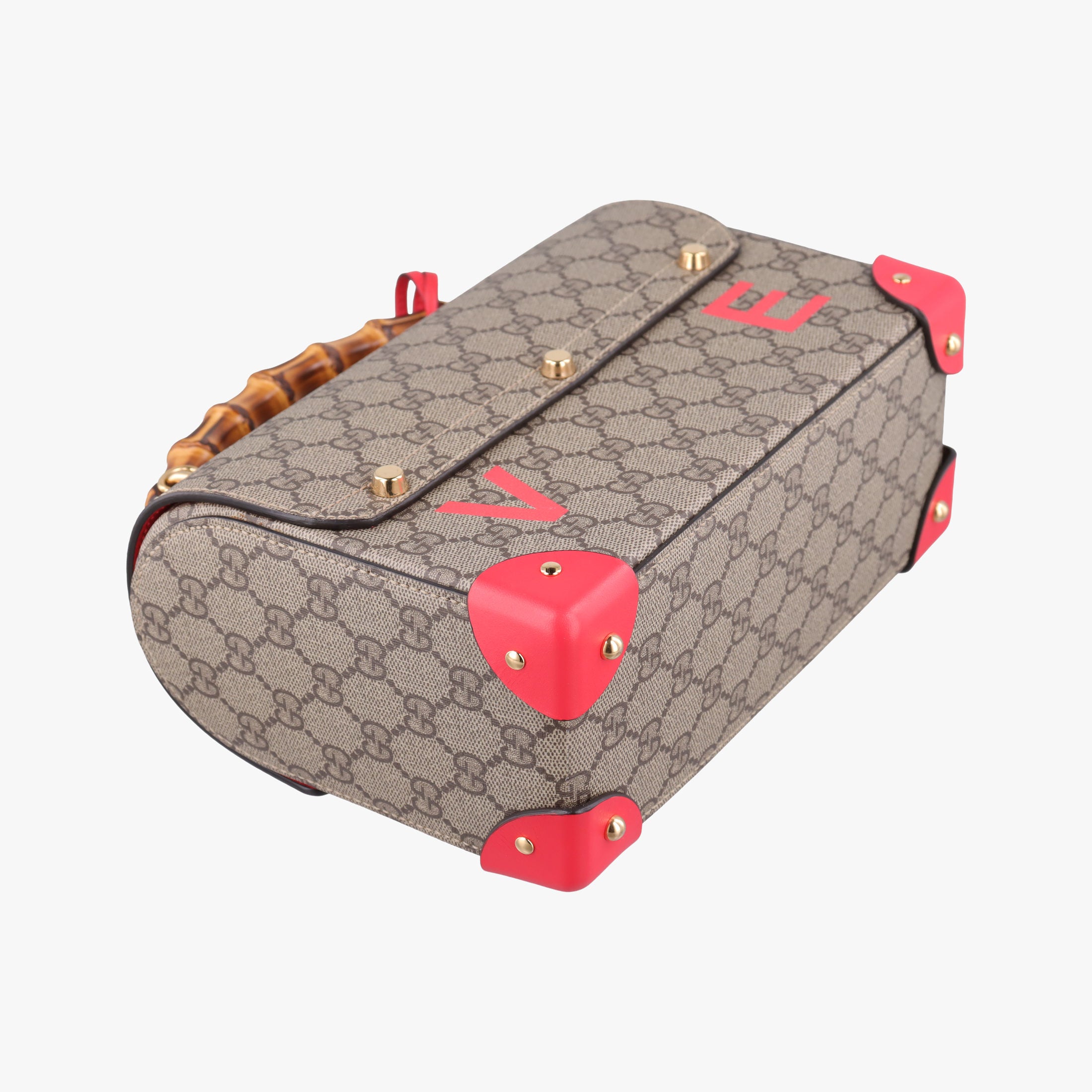 GG flora Padlock Bamboo Brown × Red PVC coated canvas×leather 603221 I037029936GGアップル パドロック バンブー ブラウン × レッド PVCコーティングキャンバス×レザー 603221 I037029936