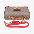 GG flora Padlock Bamboo Brown × Red PVC coated canvas×leather 603221 I037029936GGアップル パドロック バンブー ブラウン × レッド PVCコーティングキャンバス×レザー 603221 I037029936