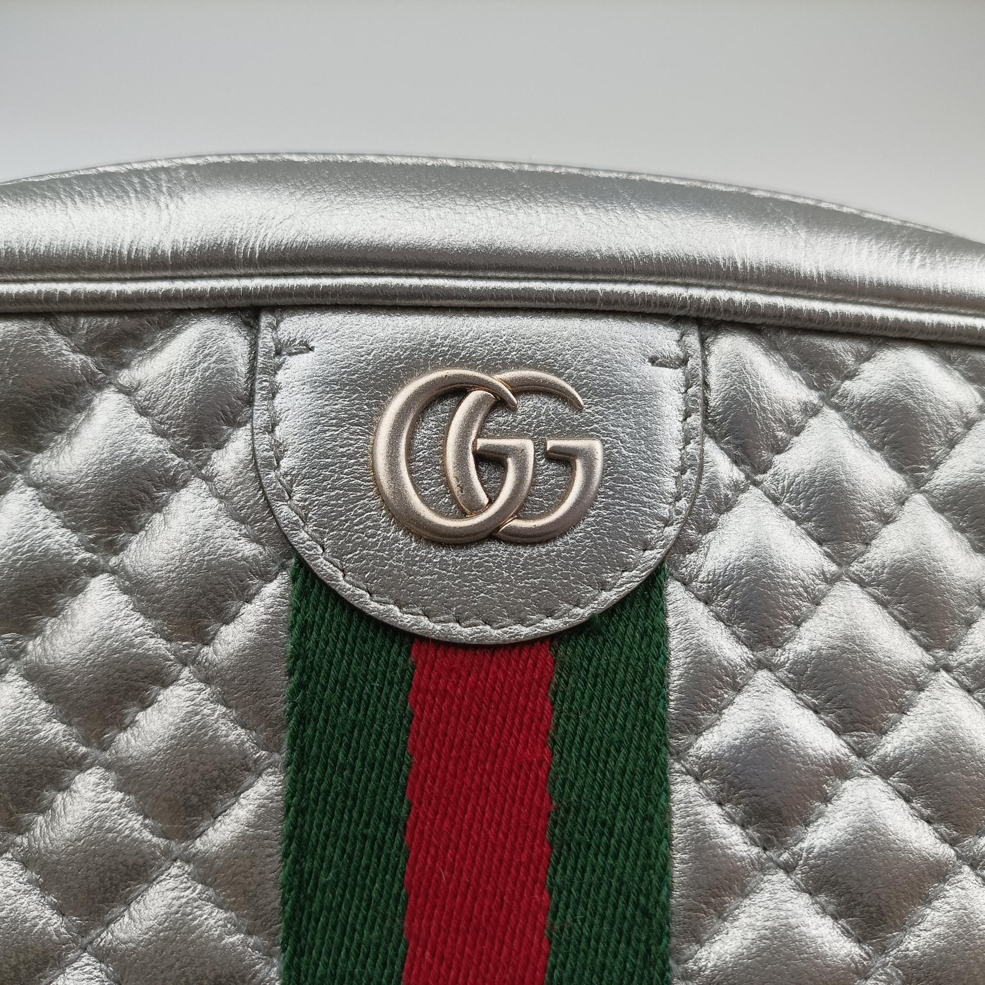 GG Marmont Pochette Silver×Green×Red Leather 541051 I025694078GGマーモント ポシェット シルバー×グリーン×レッド レザー 541051 I025694078