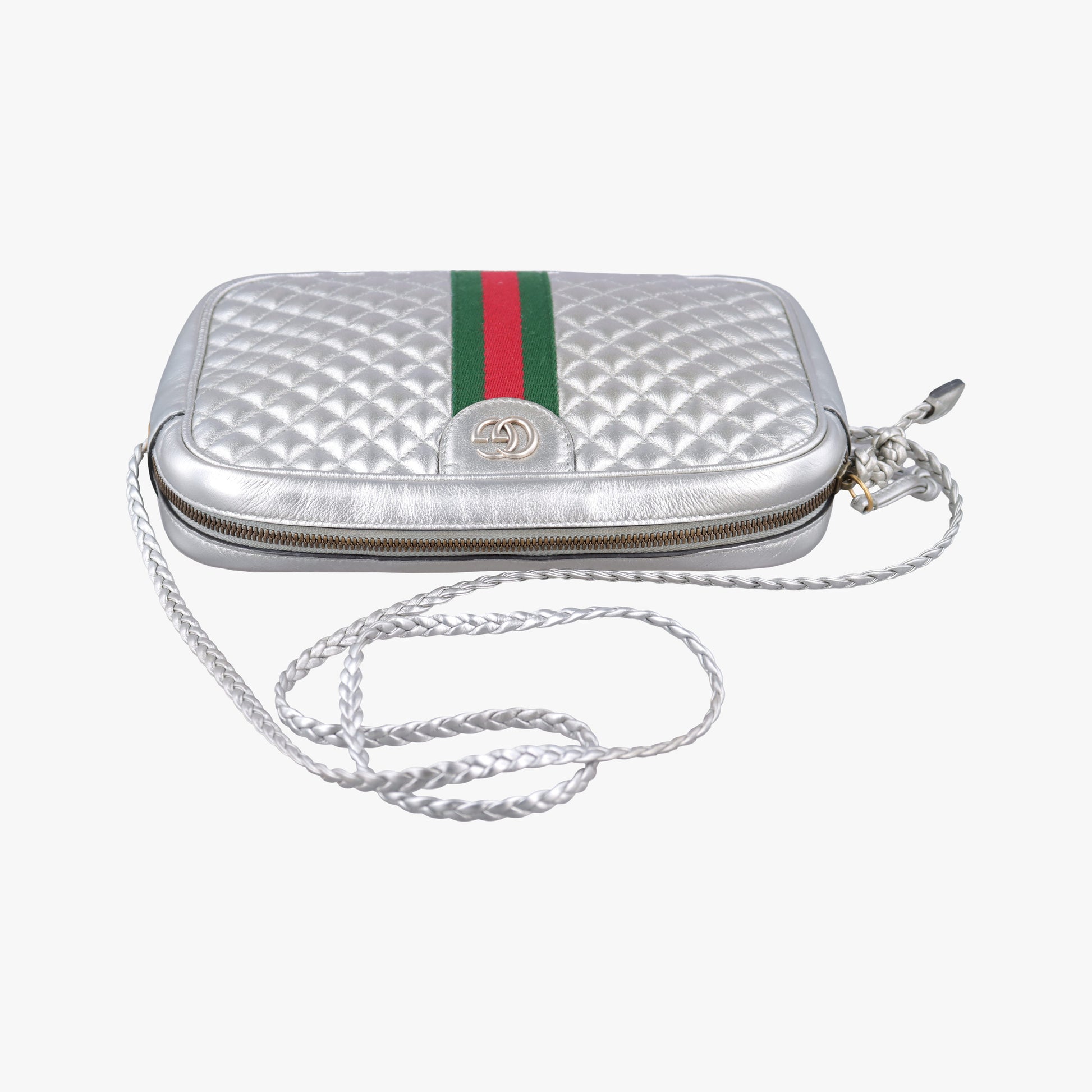 GG Marmont Pochette Silver×Green×Red Leather 541051 I025694078GGマーモント ポシェット シルバー×グリーン×レッド レザー 541051 I025694078