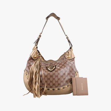 Babouska Heart Hobo khaki×golden PVC coated canvas 211965 F3936531バブースカ ハート ホーボー カーキ×ゴールド PVCコーティングキャンバス 211965 F3936531