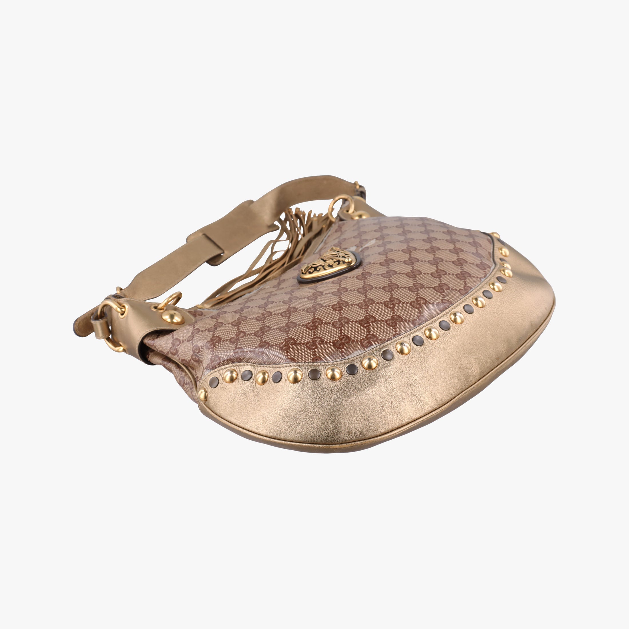 Babouska Heart Hobo khaki×golden PVC coated canvas 211965 F3936531バブースカ ハート ホーボー カーキ×ゴールド PVCコーティングキャンバス 211965 F3936531