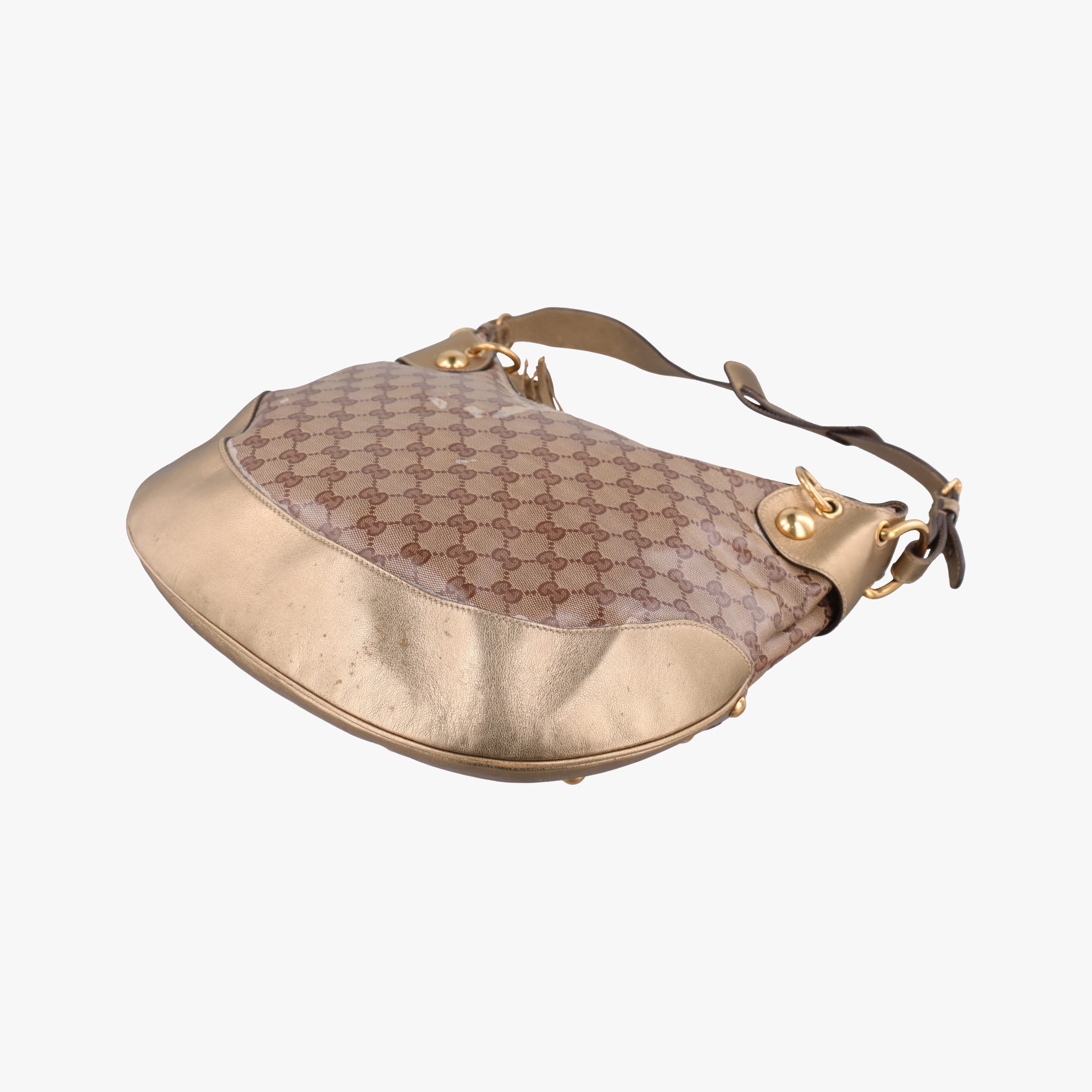 Babouska Heart Hobo khaki×golden PVC coated canvas 211965 F3936531バブースカ ハート ホーボー カーキ×ゴールド PVCコーティングキャンバス 211965 F3936531