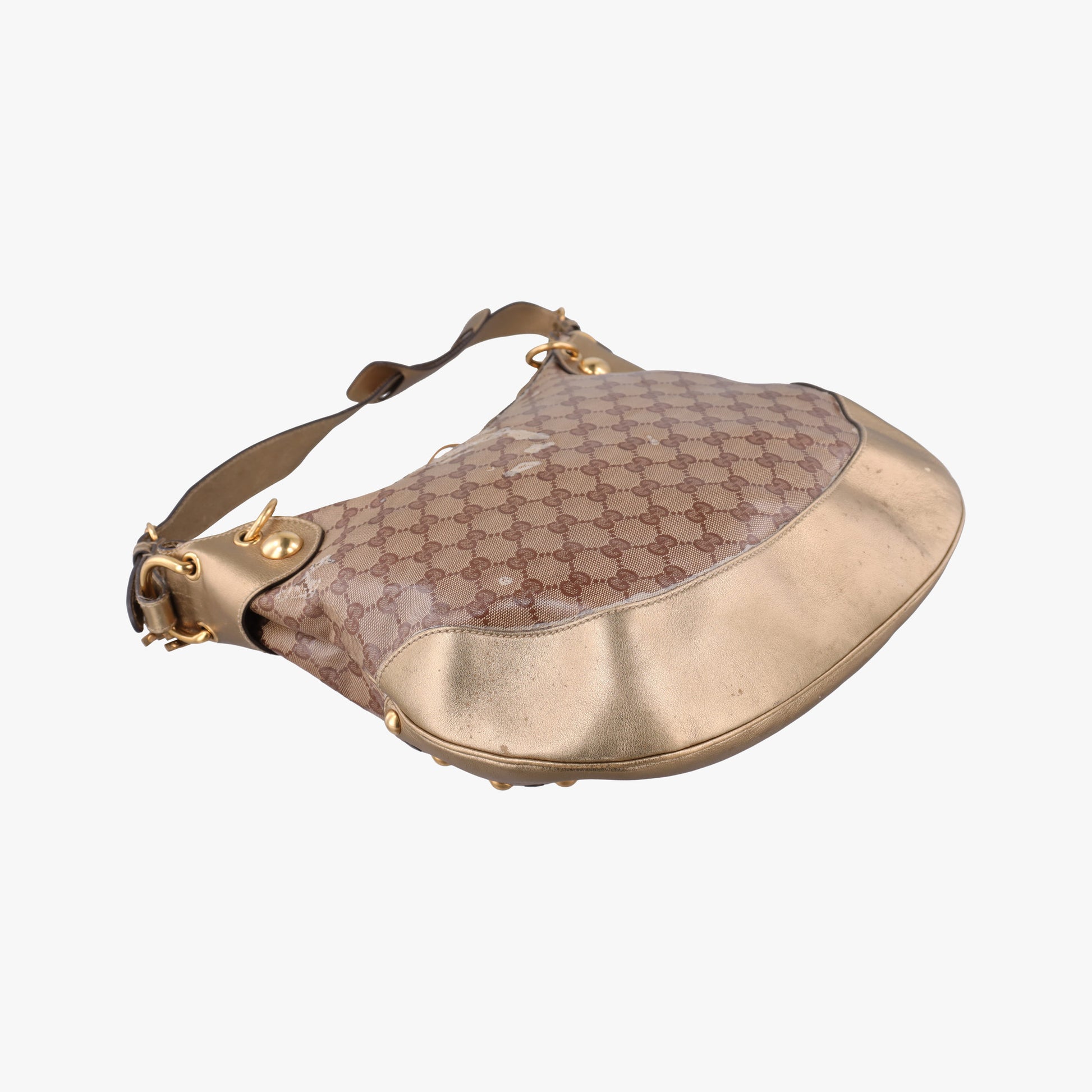 Babouska Heart Hobo khaki×golden PVC coated canvas 211965 F3936531バブースカ ハート ホーボー カーキ×ゴールド PVCコーティングキャンバス 211965 F3936531
