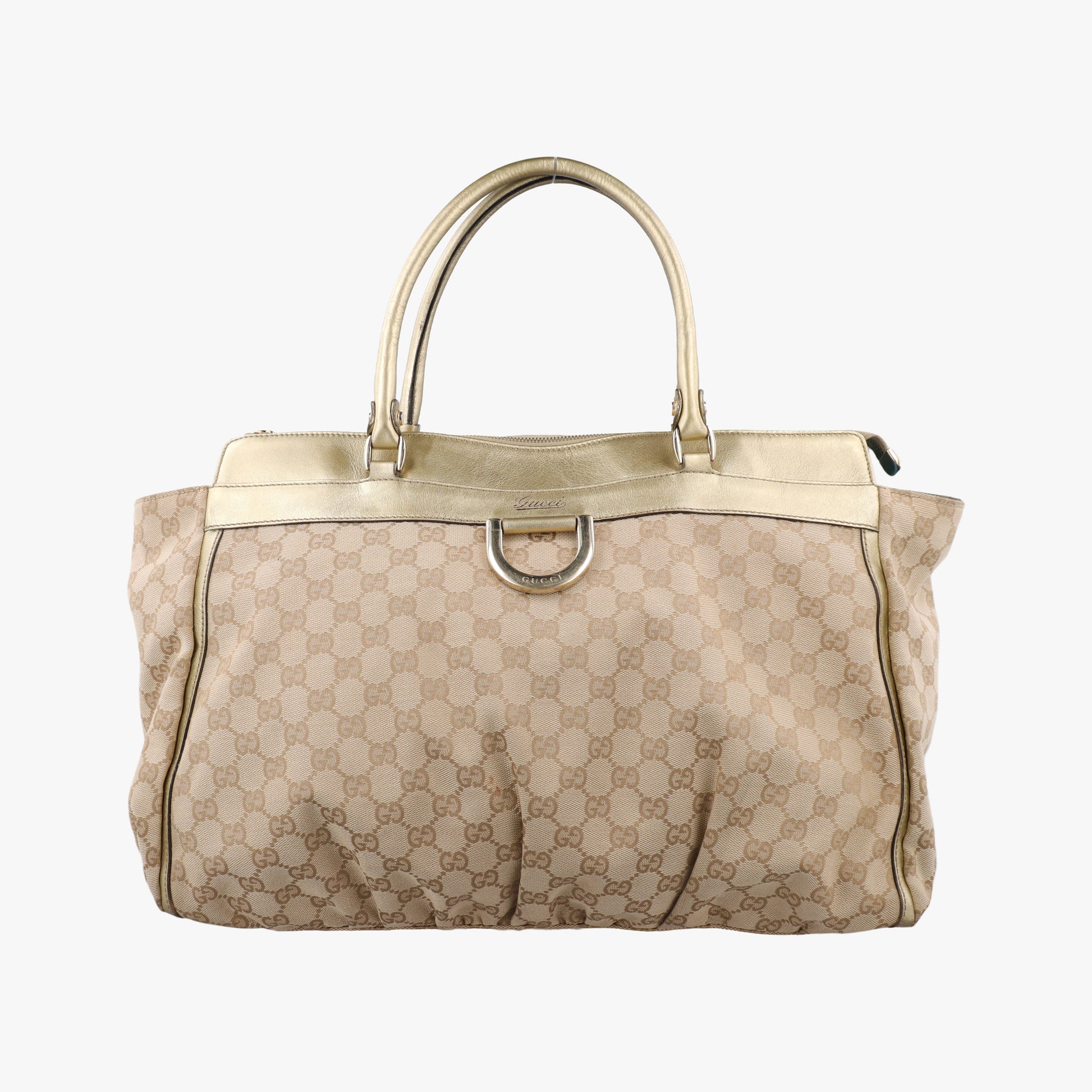 Pre-owned Gucci Abbey D-Ring Golden×Brown Leather×canvas 189931 handbag | stylenewstar