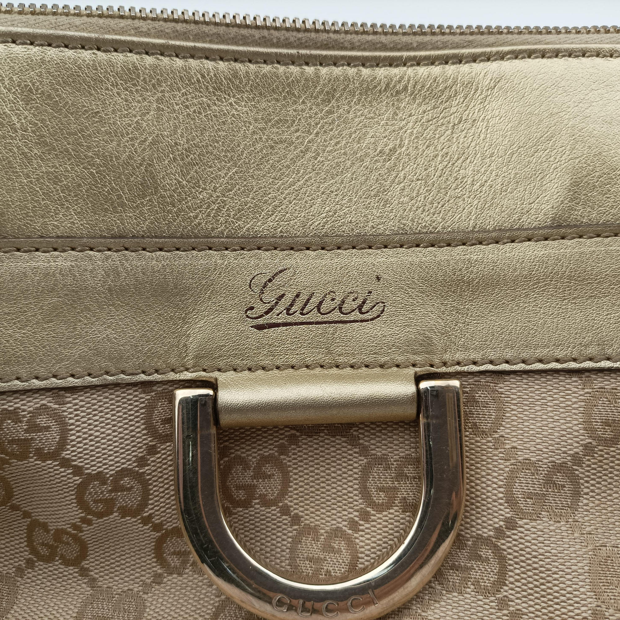 Pre-owned Gucci Abbey D-Ring Golden×Brown Leather×canvas 189931 handbag | stylenewstar