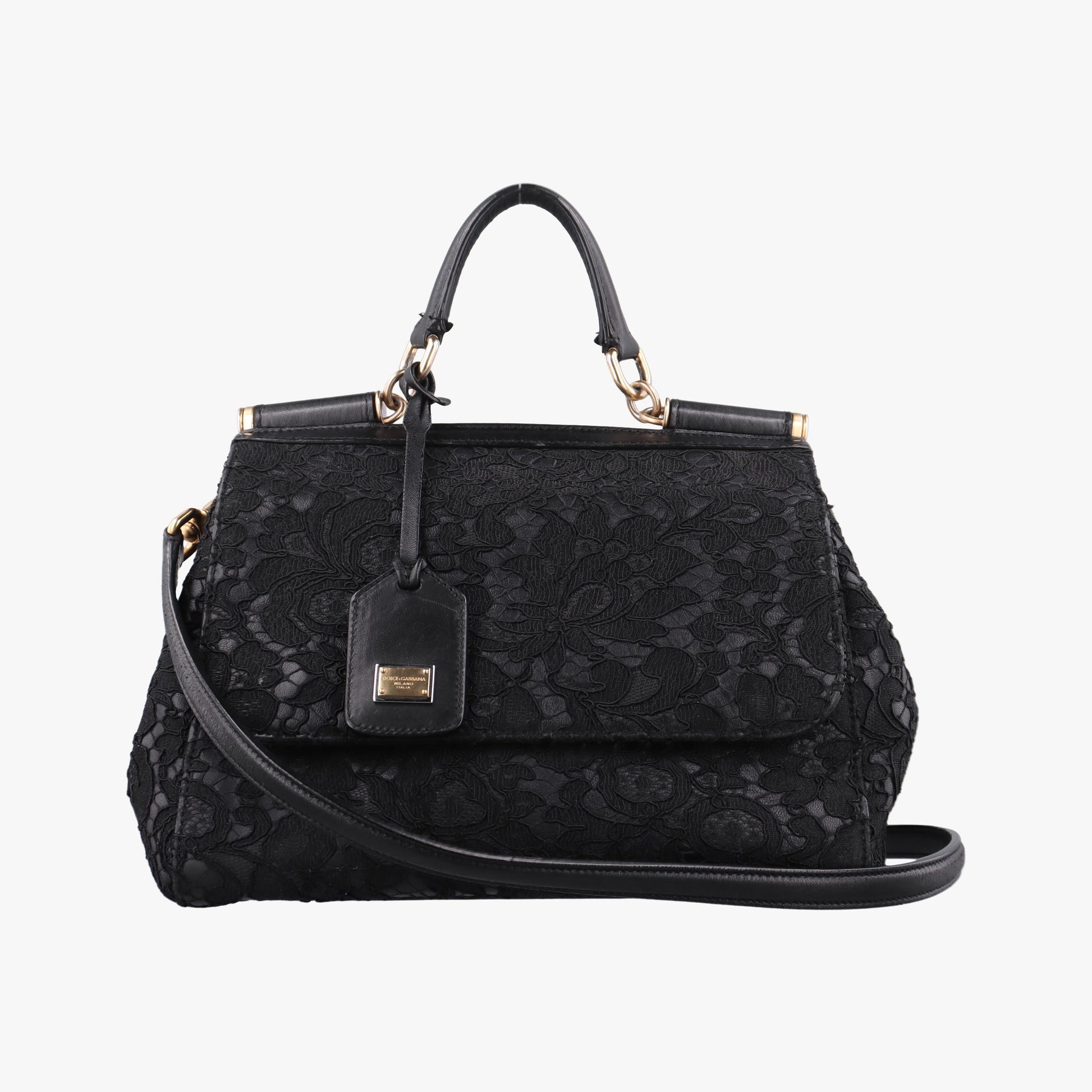 SICILY Black Leather×Crochet 48シシリー ブラック レザー×クロッシェ 48