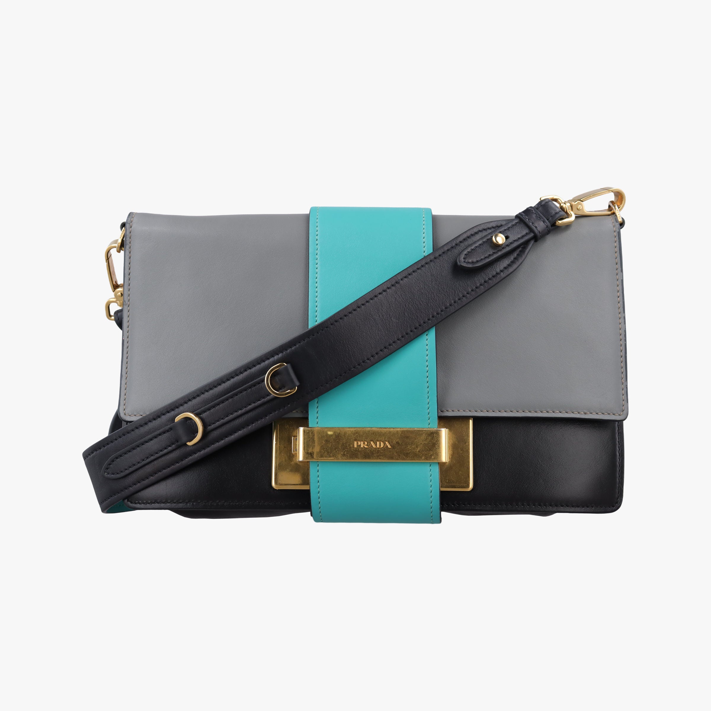 Secondhand Prada Plex Ribbon black×green×grey Leather 1BD067 shoulderbag | stylenewstar