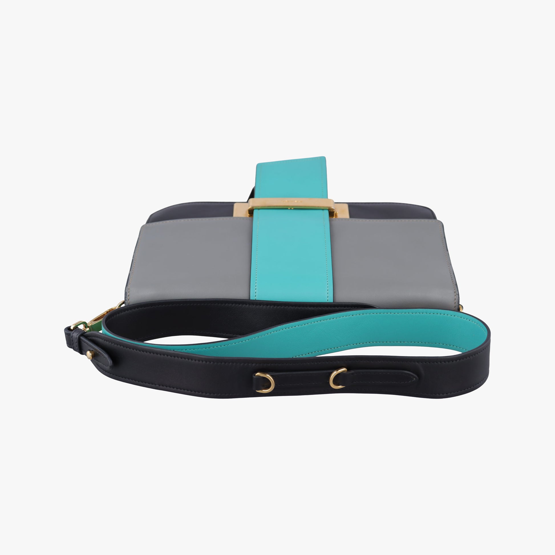 Secondhand Prada Plex Ribbon black×green×grey Leather 1BD067 shoulderbag | stylenewstar