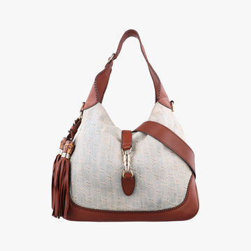 New Jackie White × Brown denim×leather 246907 E010897729ニュージャッキー ホワイト×ブラウン デニム×レザー 246907 E010897729