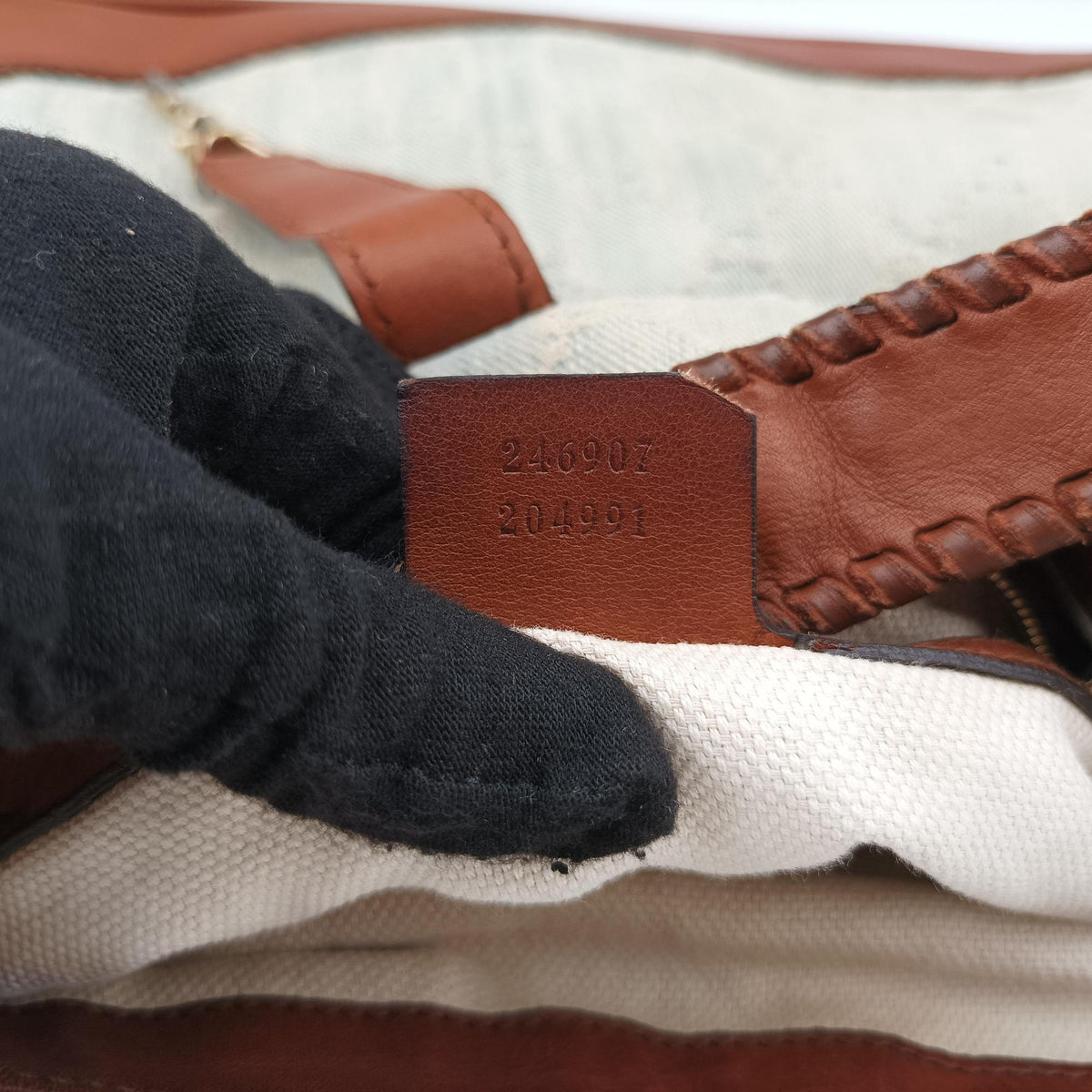 New Jackie White × Brown denim×leather 246907 E010897729ニュージャッキー ホワイト×ブラウン デニム×レザー 246907 E010897729