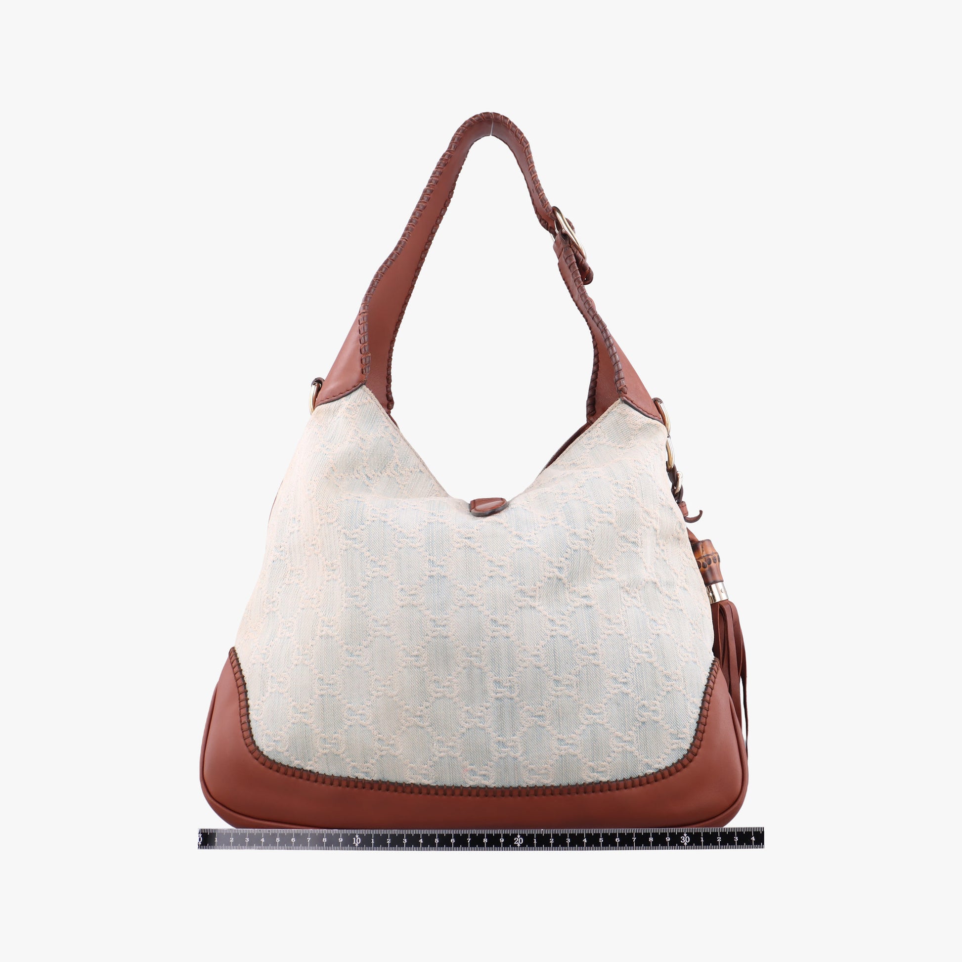 New Jackie White × Brown denim×leather 246907 E010897729ニュージャッキー ホワイト×ブラウン デニム×レザー 246907 E010897729