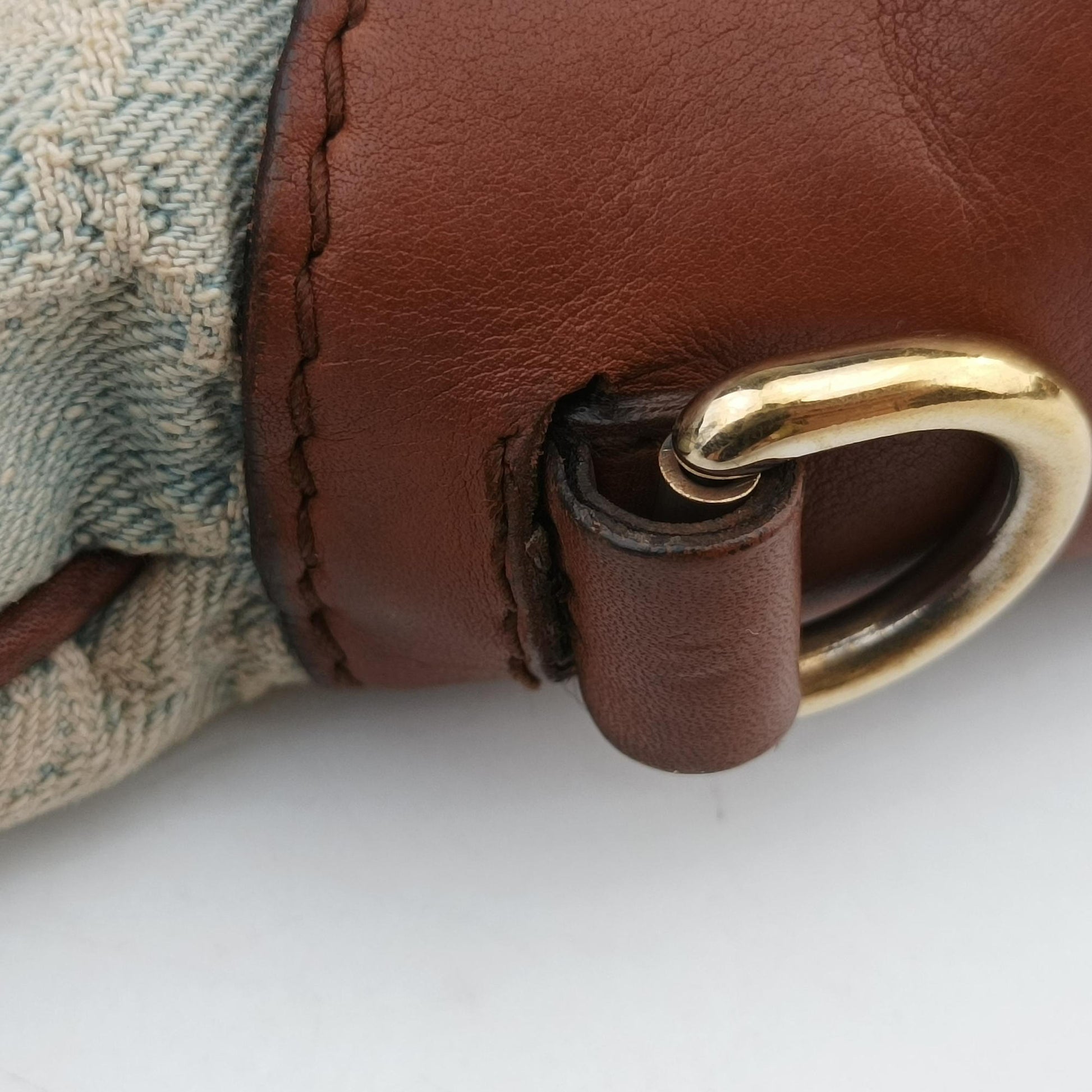 New Jackie White × Brown denim×leather 246907 E010897729ニュージャッキー ホワイト×ブラウン デニム×レザー 246907 E010897729