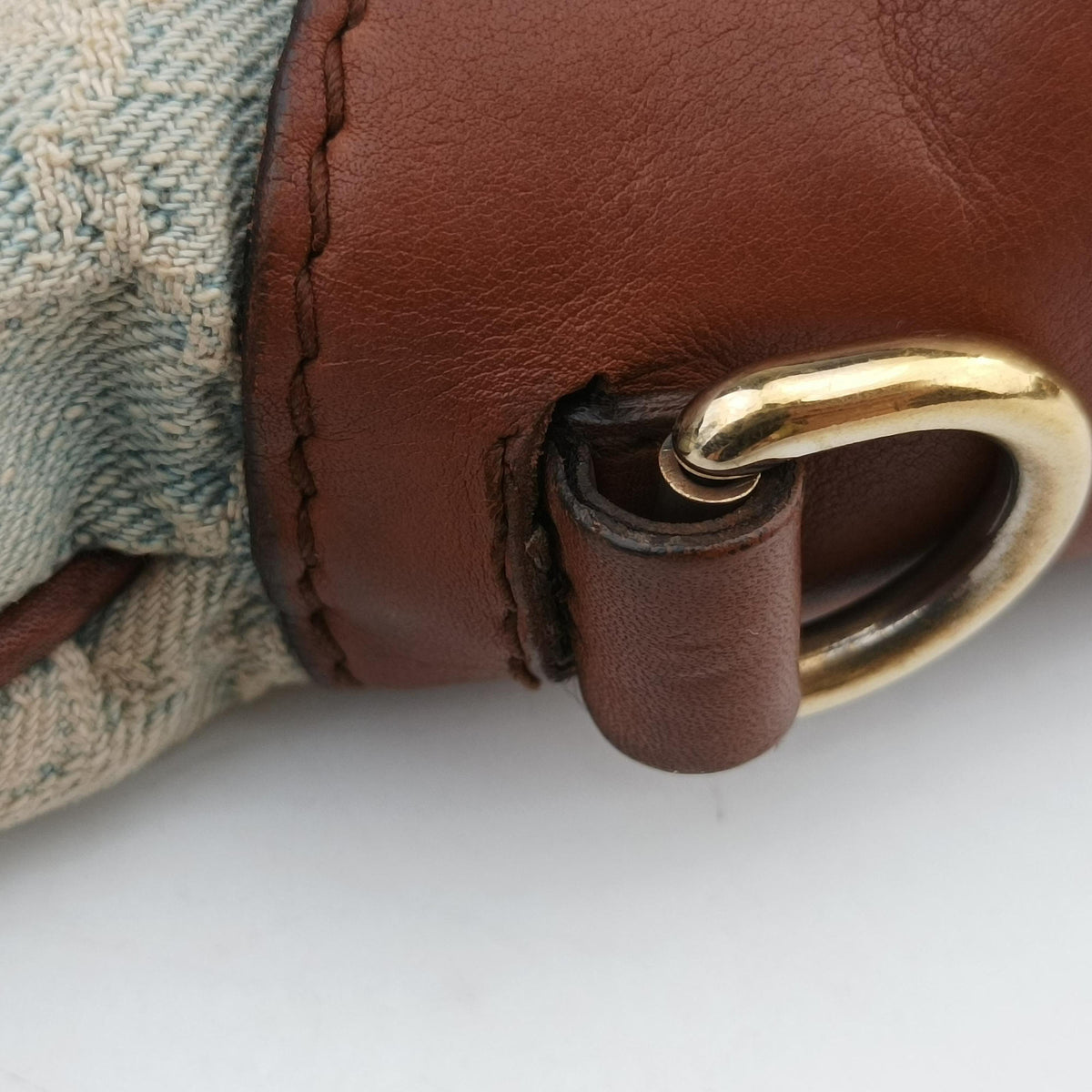 New Jackie White × Brown denim×leather 246907 E010897729ニュージャッキー ホワイト×ブラウン デニム×レザー 246907 E010897729