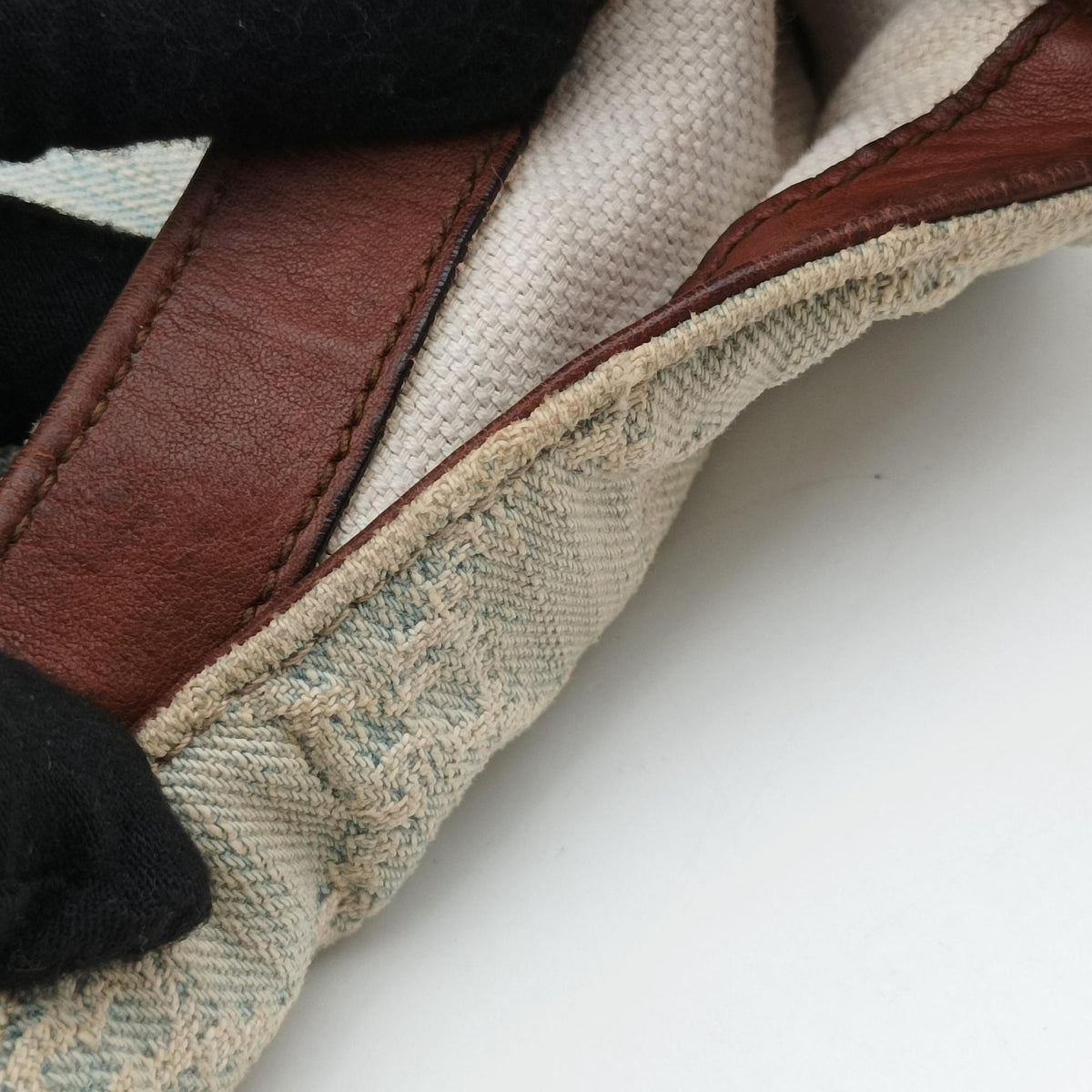 New Jackie White × Brown denim×leather 246907 E010897729ニュージャッキー ホワイト×ブラウン デニム×レザー 246907 E010897729
