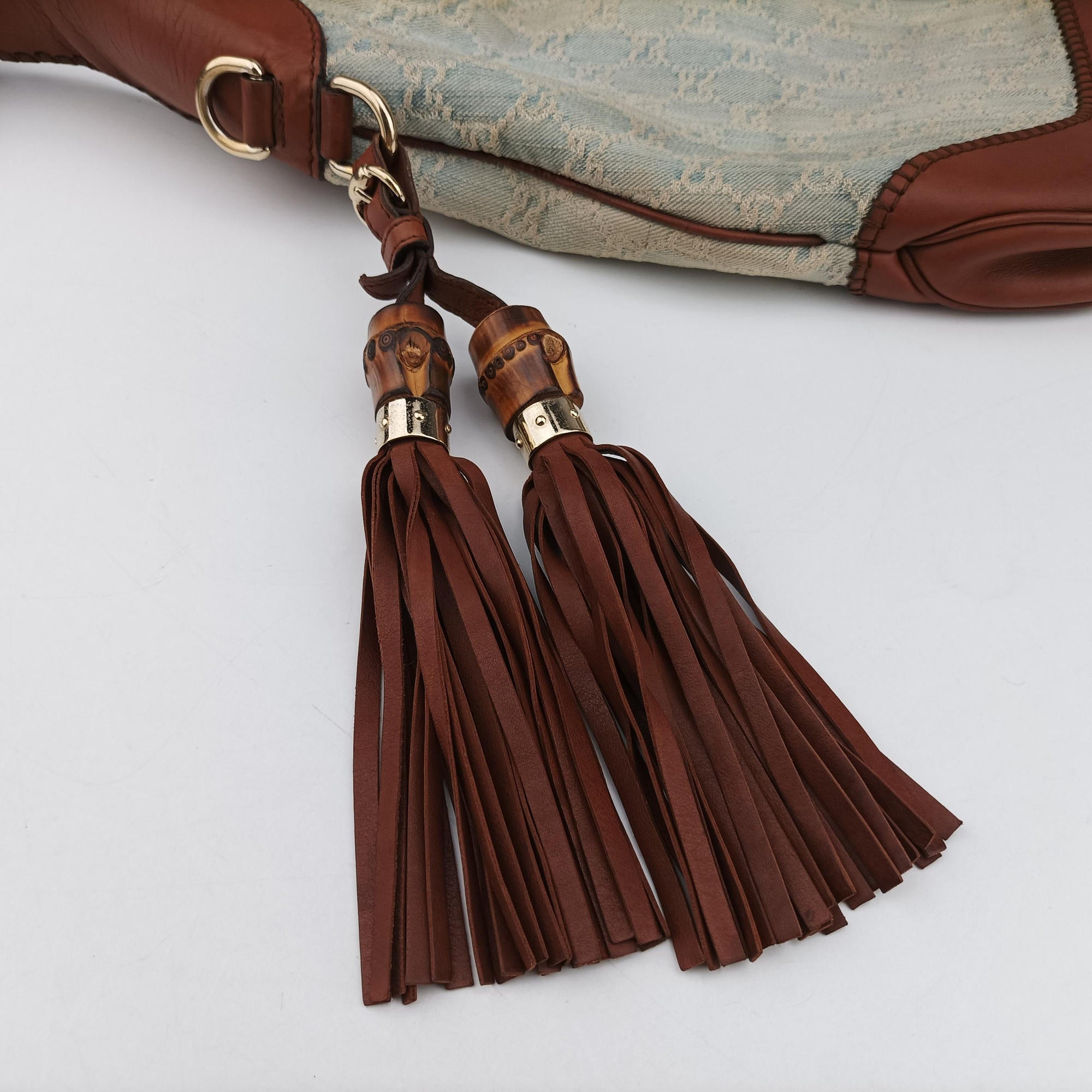 New Jackie White × Brown denim×leather 246907 E010897729ニュージャッキー ホワイト×ブラウン デニム×レザー 246907 E010897729