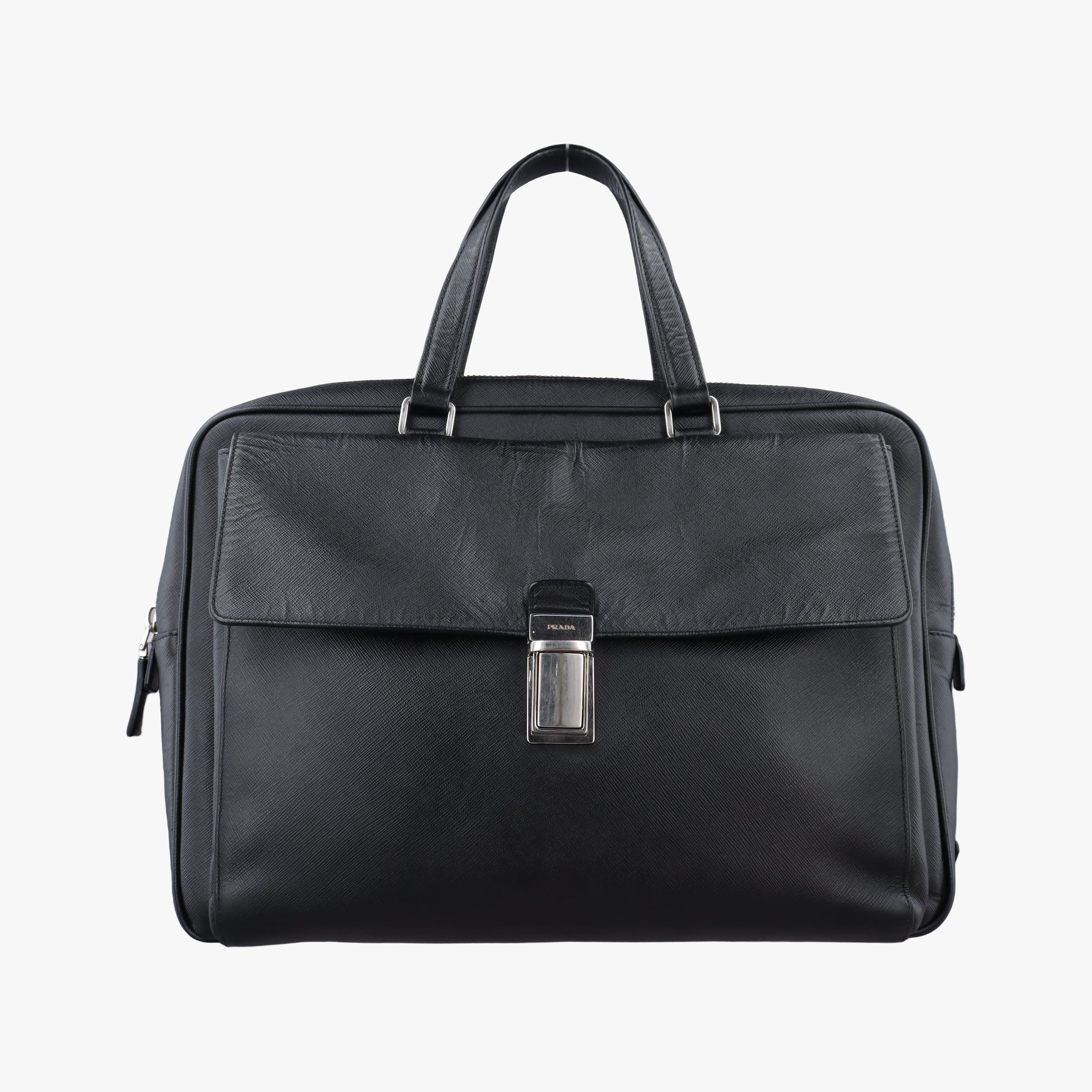 Push-Lock Briefcases Black Saffiano Leather 164 58/Nプッシュロックブリーフケース ブラック サフィアーノレザー 164 58/N