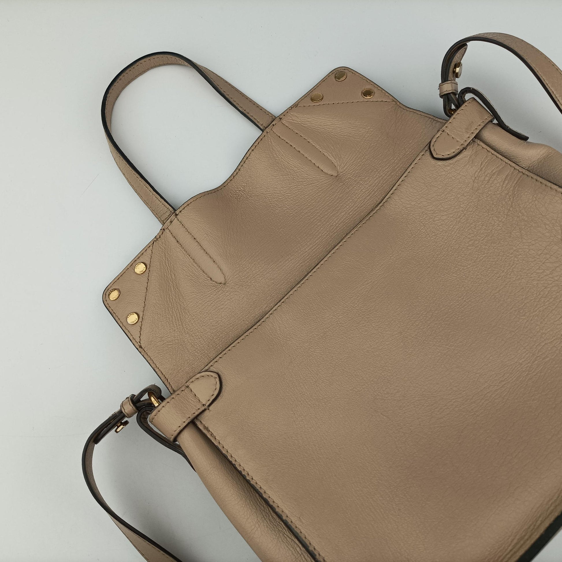 Pre-owned Fendi Flip Beige×Brown Leather×Suede 8BT302 shoulderbag | stylenewstar