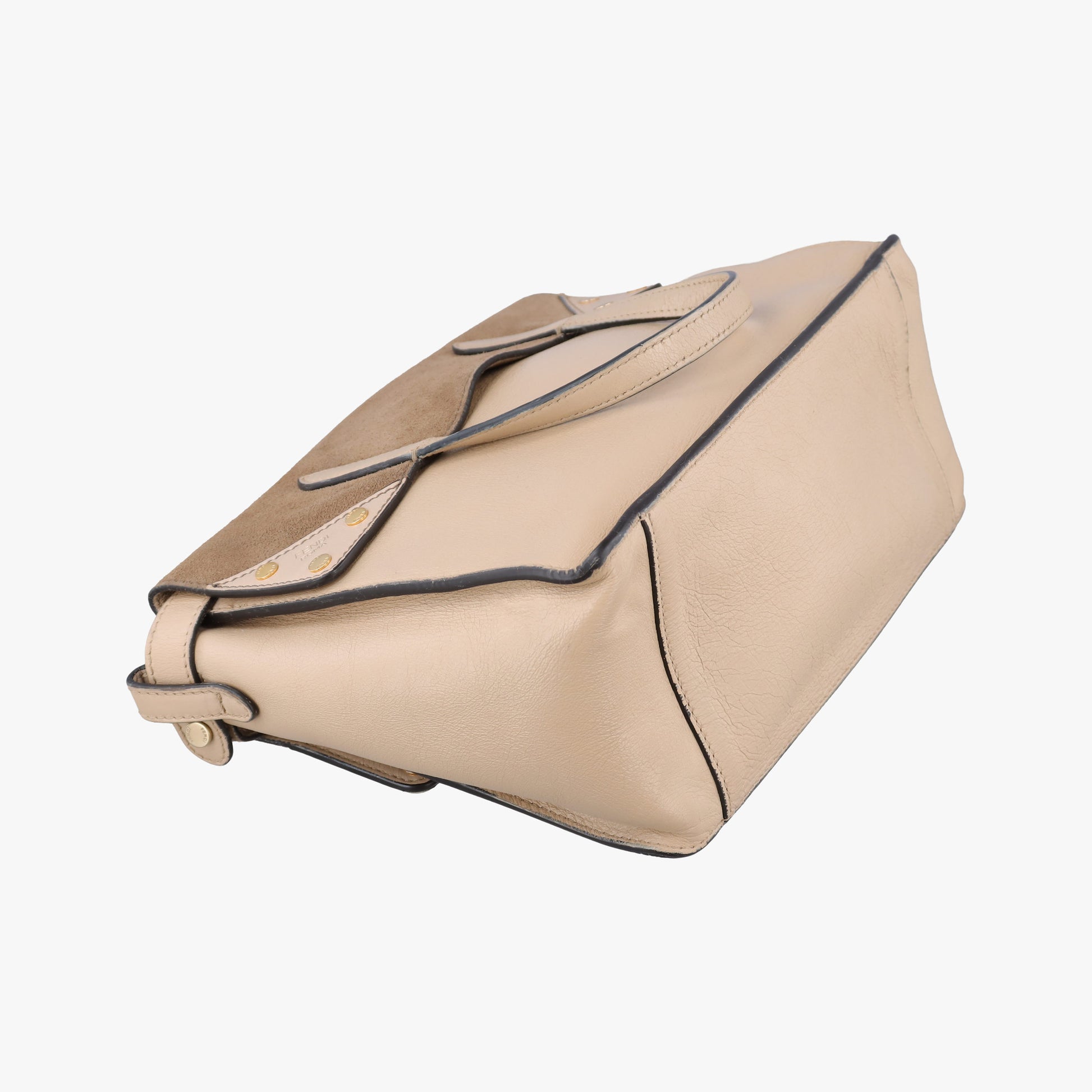 Pre-owned Fendi Flip Beige×Brown Leather×Suede 8BT302 shoulderbag | stylenewstar