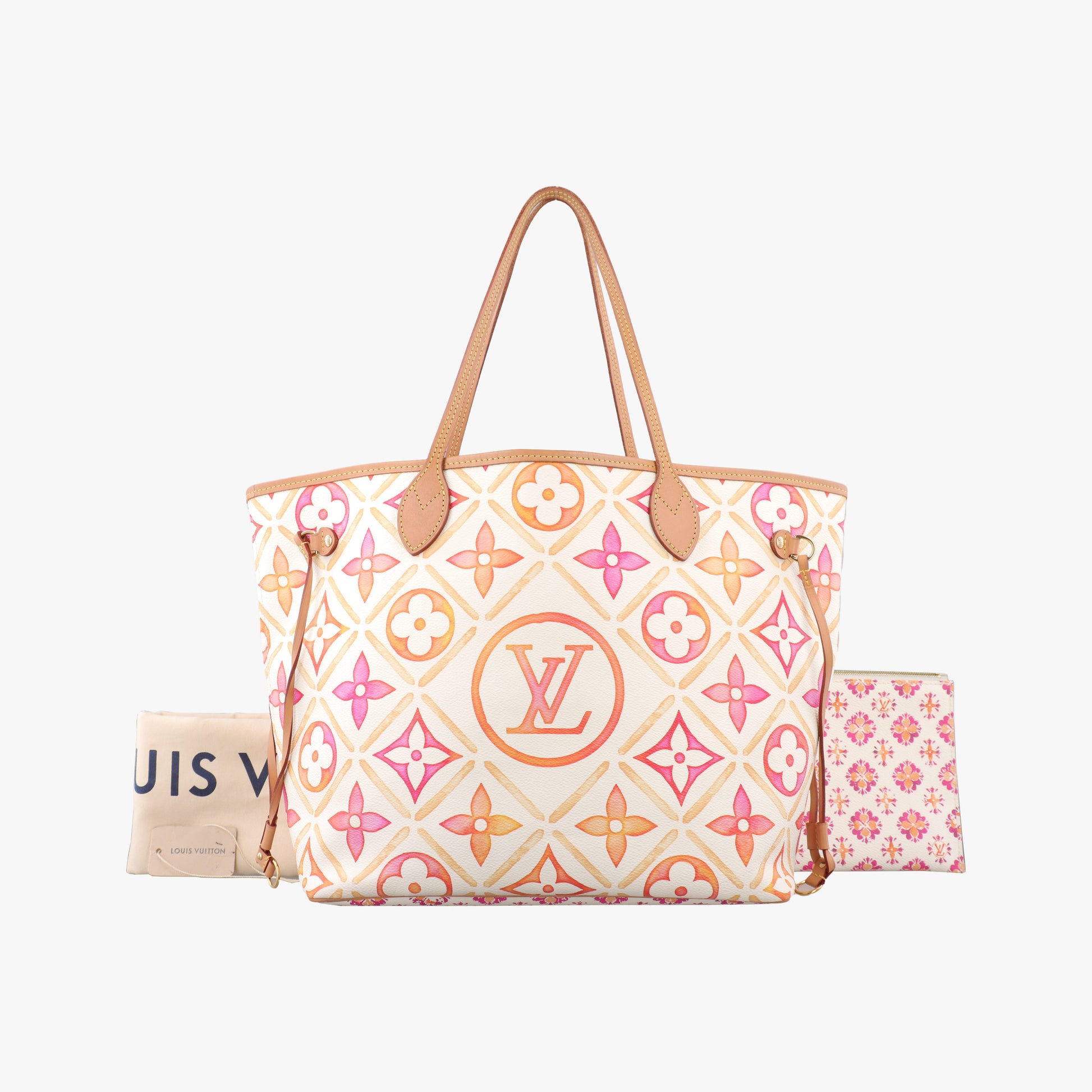 Neverfull MM Orange × White × Orange × Multicolor Monogram Tile Canvas IC Chipネヴァーフル MM オレンジ × ホワイト × オレンジ × マルチカラー モノグラム タイル キャンバス ICチップ