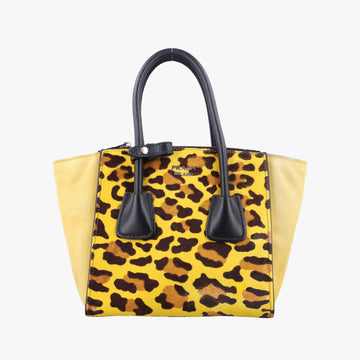 Pre-owned Prada Leopard Pattern Cavallino yellow×Multicolour suede×Leather×ponyhair 1BA025 handbag | stylenewstar