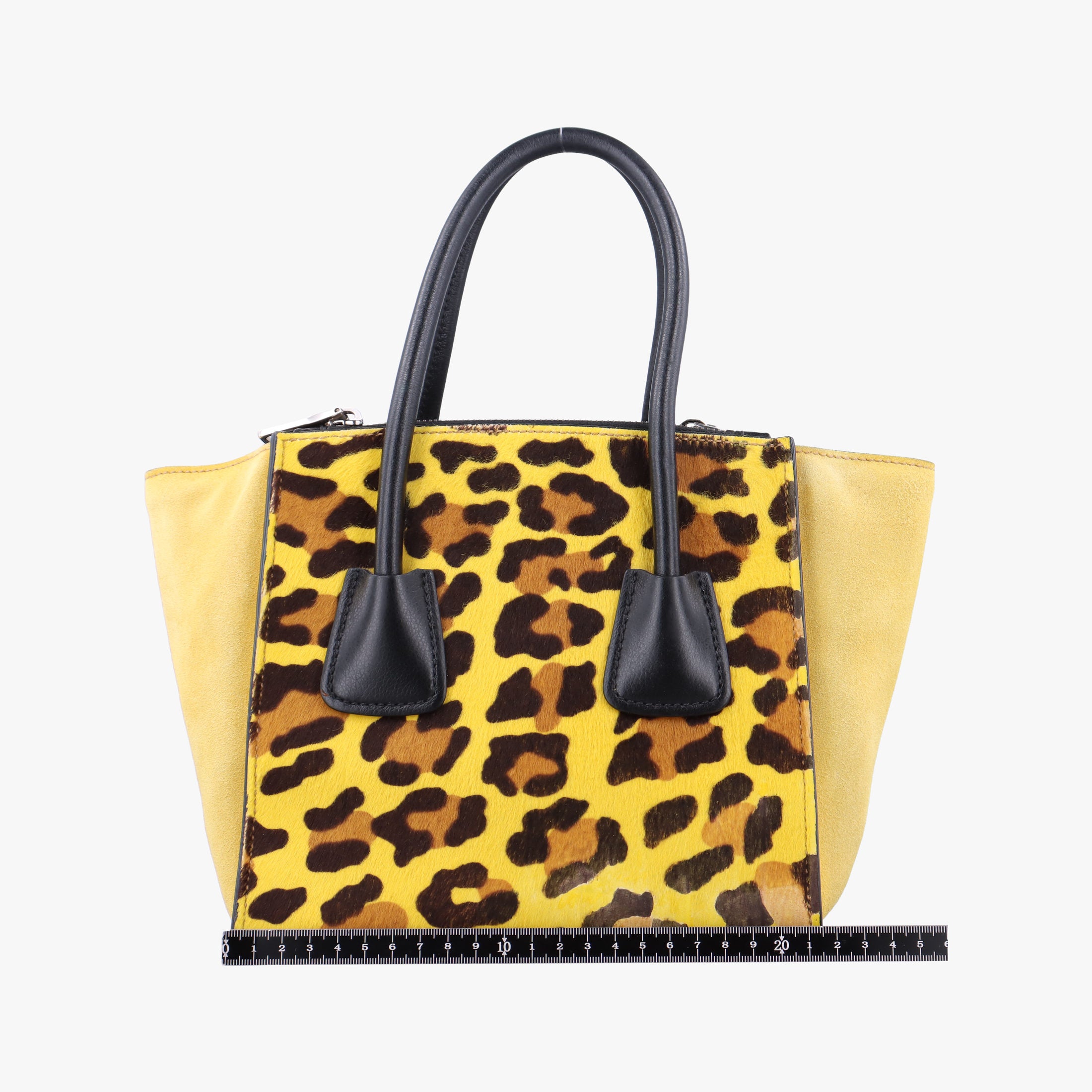 Pre-owned Prada Leopard Pattern Cavallino yellow×Multicolour suede×Leather×ponyhair 1BA025 handbag | stylenewstar