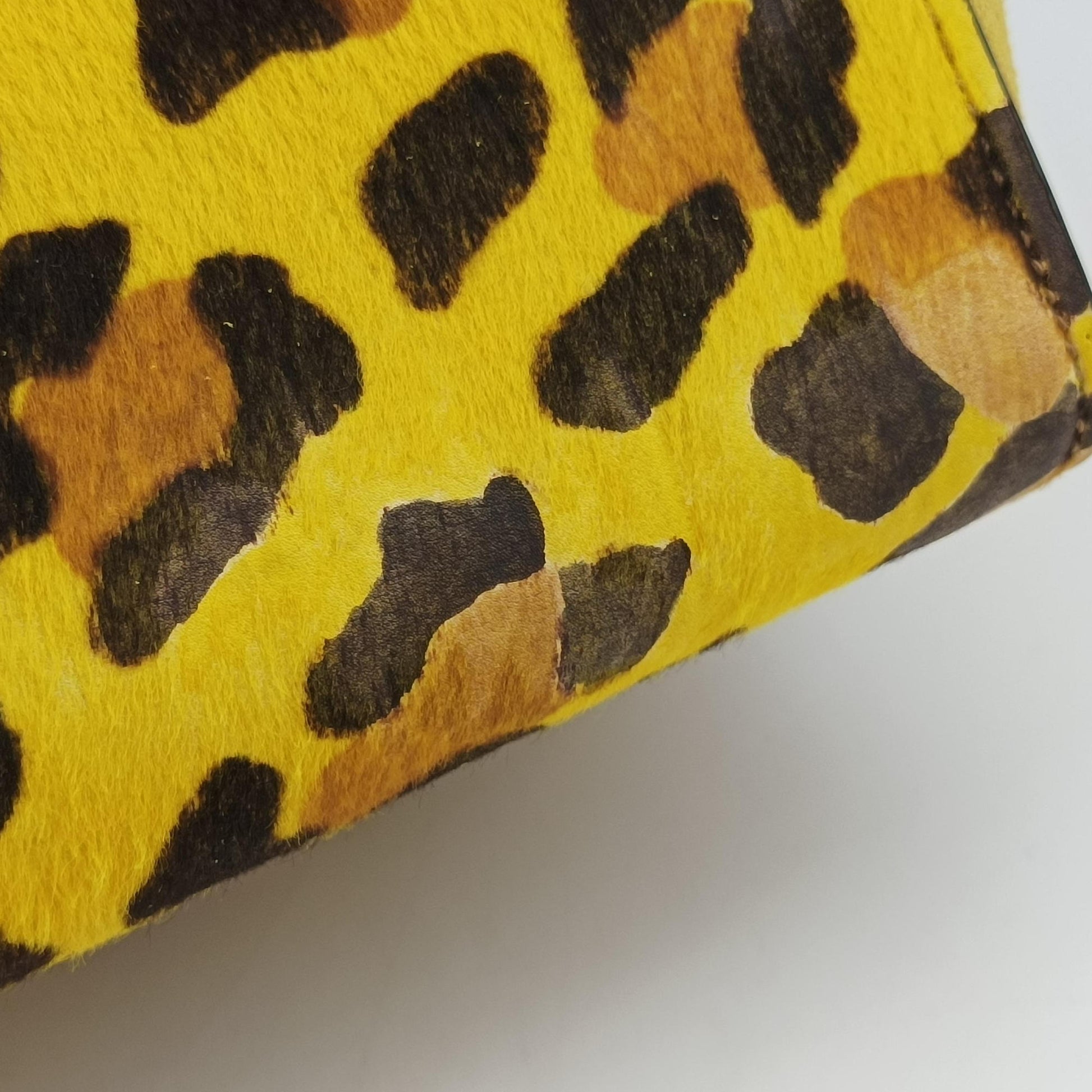 Pre-owned Prada Leopard Pattern Cavallino yellow×Multicolour suede×Leather×ponyhair 1BA025 handbag | stylenewstar