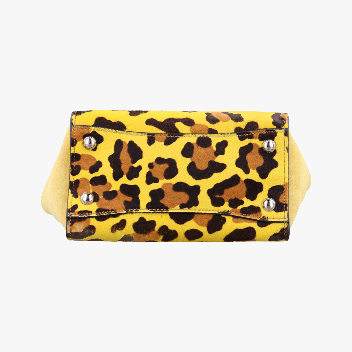 Pre-owned Prada Leopard Pattern Cavallino yellow×Multicolour suede×Leather×ponyhair 1BA025 handbag | stylenewstar