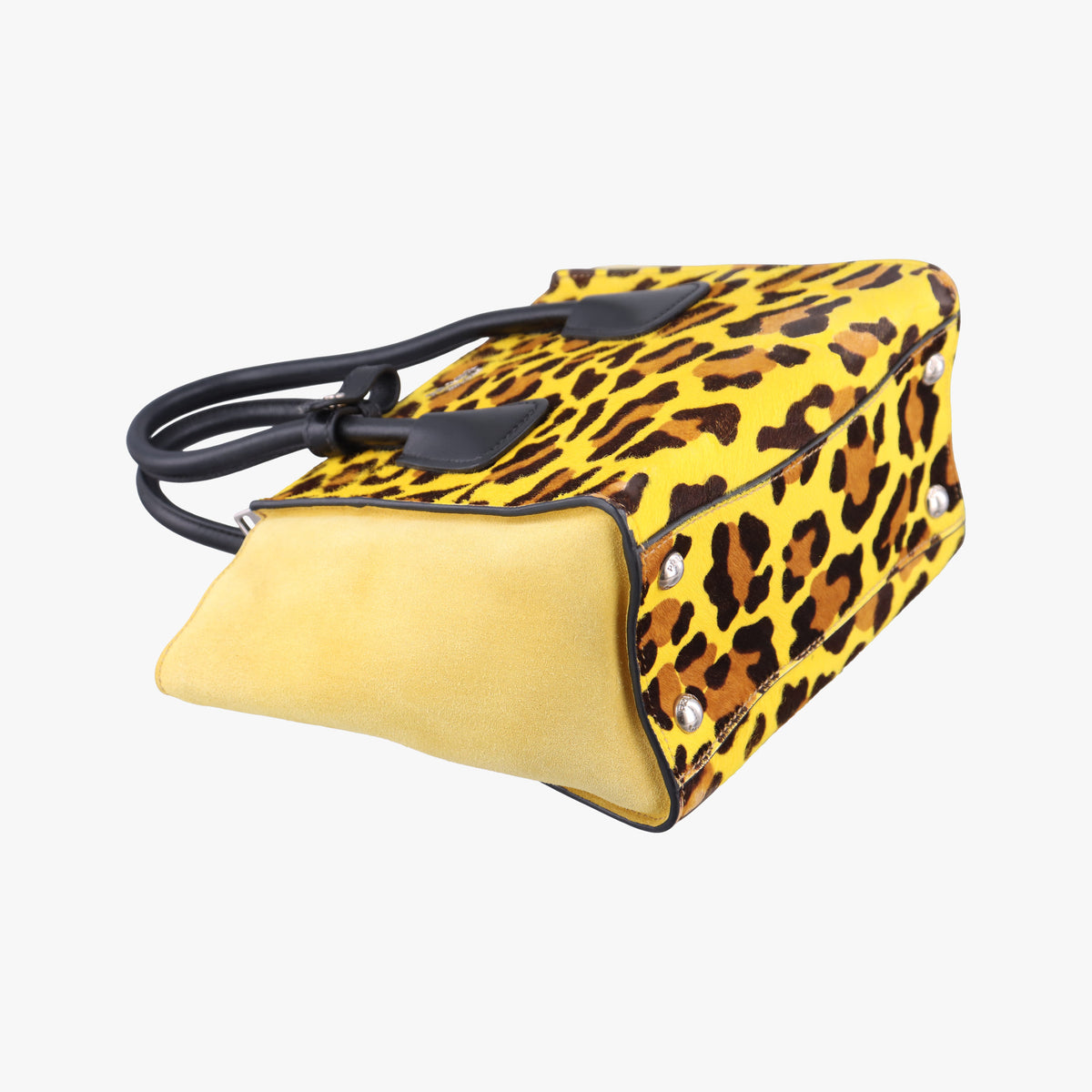 Pre-owned Prada Leopard Pattern Cavallino yellow×Multicolour suede×Leather×ponyhair 1BA025 handbag | stylenewstar