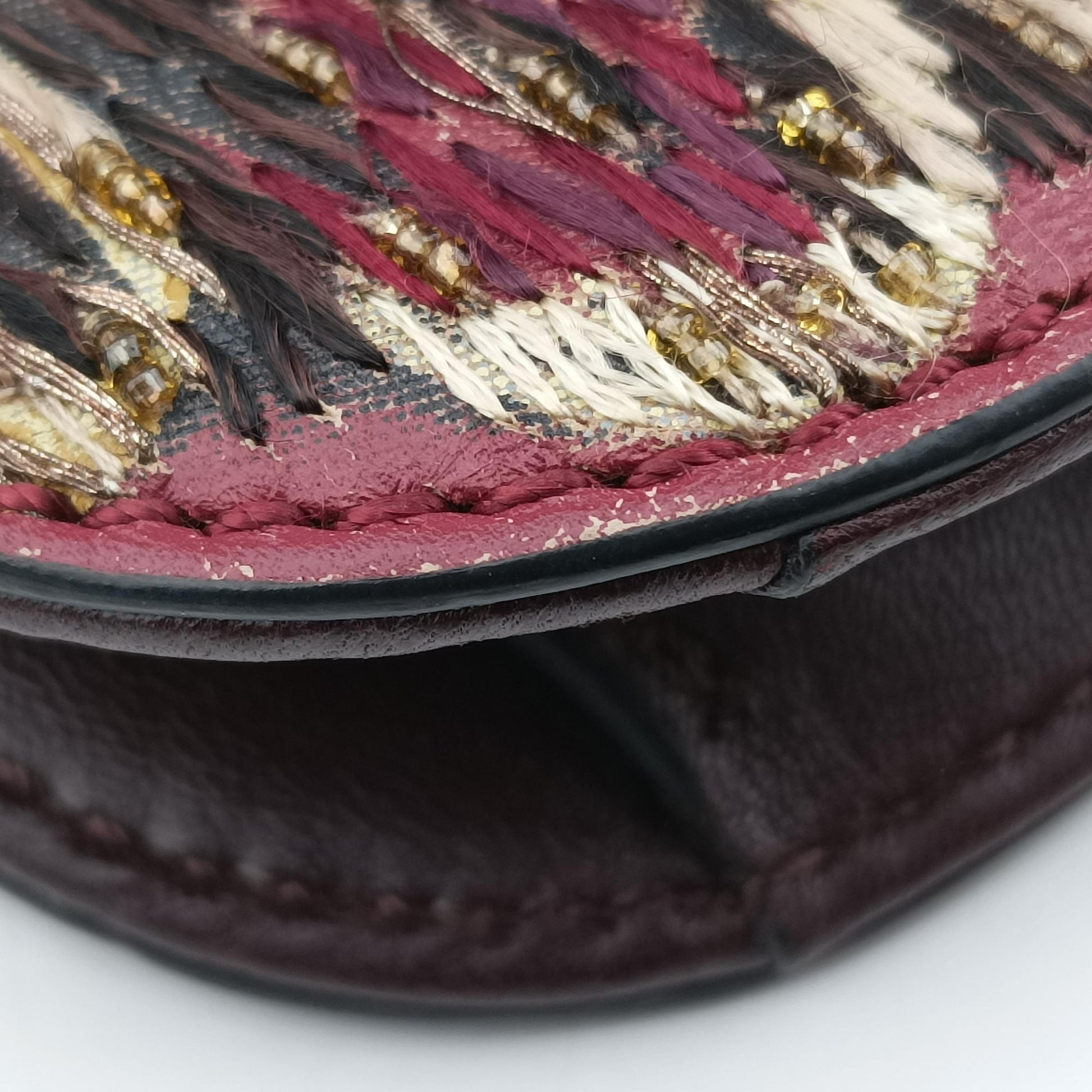 Rockstud　Glam Lock Burgundy x Multicolour fabric x Leather BL-J566RPE0ロックスタッズグラムロック ワインレッド x マルチカラー ファブリック×レザー BL-J566RPE0