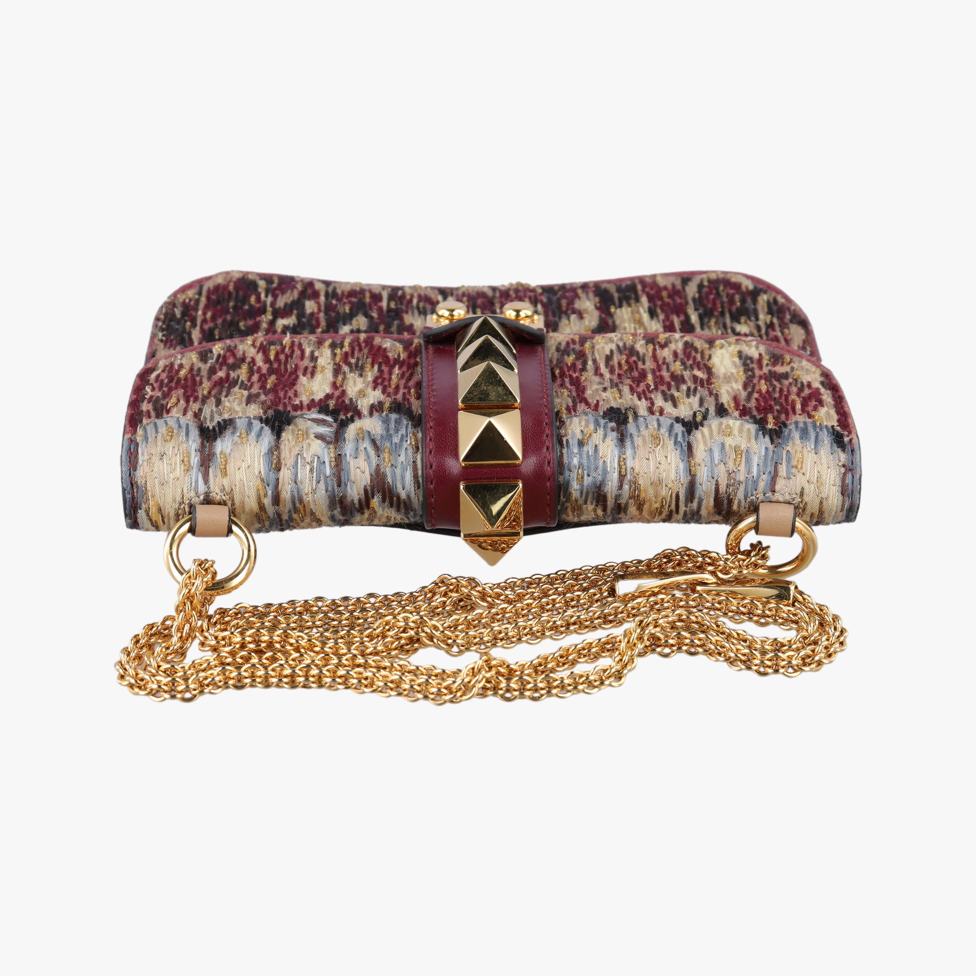 Rockstud　Glam Lock Burgundy x Multicolour fabric x Leather BL-J566RPE0ロックスタッズグラムロック ワインレッド x マルチカラー ファブリック×レザー BL-J566RPE0