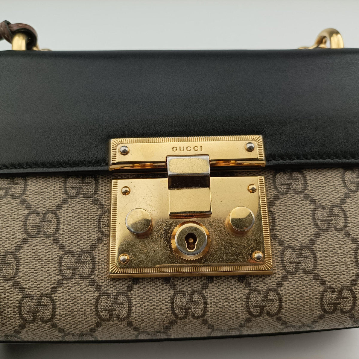 Pre-owned Gucci Padlock beige×black PVC coated canvas×Leather 409487 shoulderbag | stylenewstar