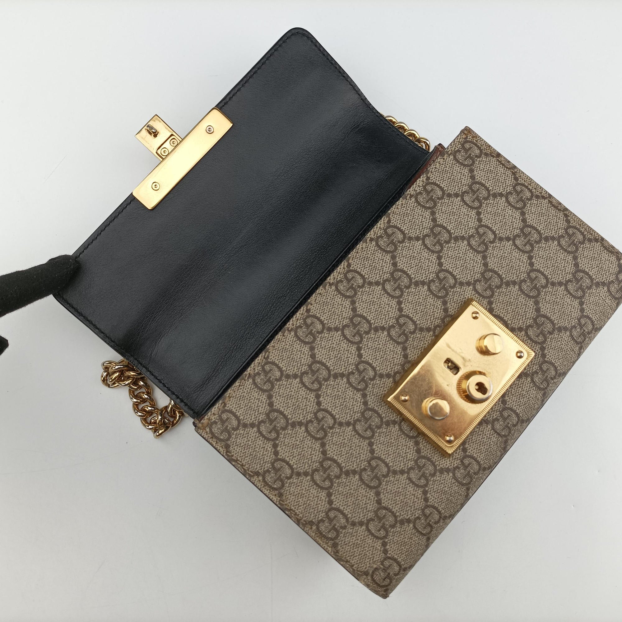 Pre-owned Gucci Padlock beige×black PVC coated canvas×Leather 409487 shoulderbag | stylenewstar