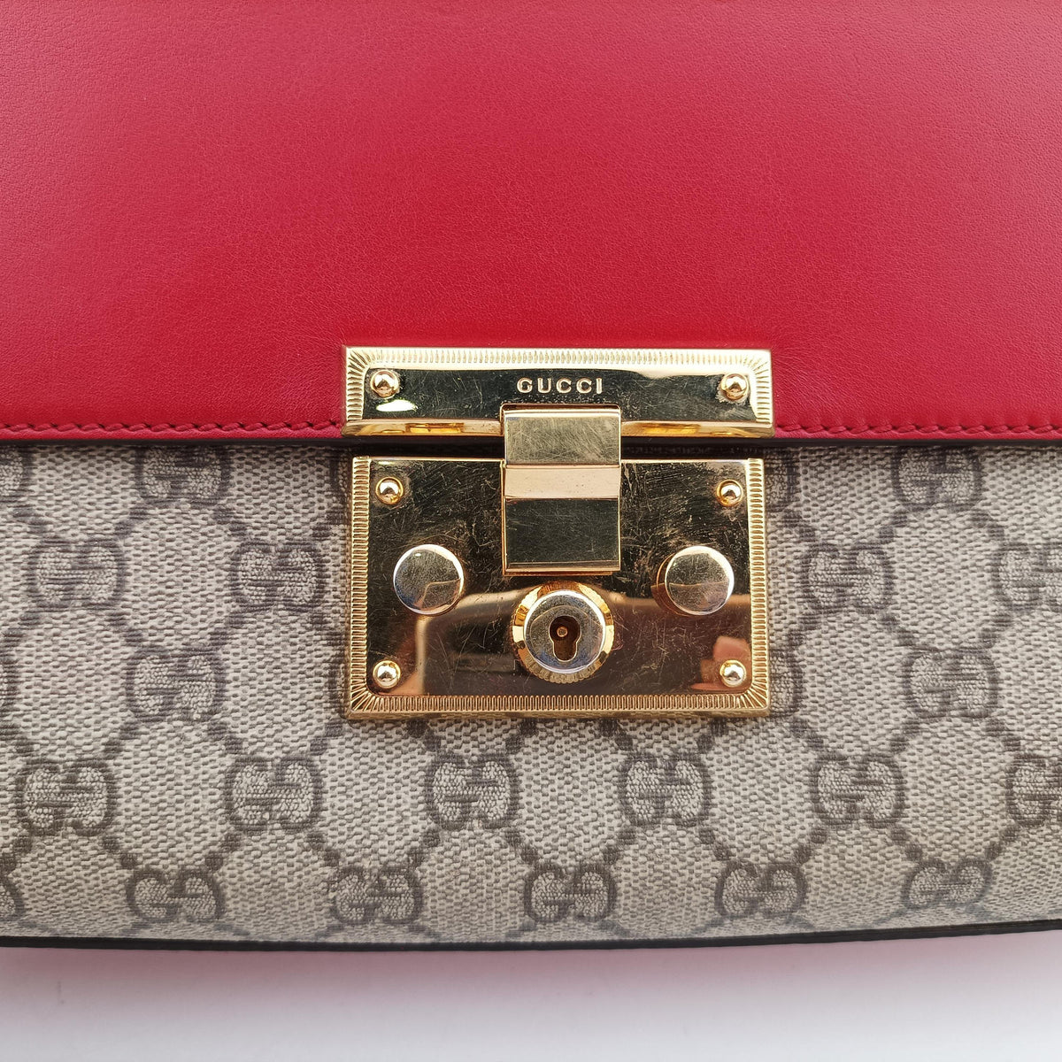 Secondhand Gucci Padlock beige×red×Multicolour PVC coated canvas×Leather 409486 shoulderbag | stylenewstar
