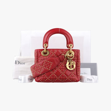 Lady Dior Red lambskin 28-MA-0117レディディオール レッド ラムスキン 28-MA-0117